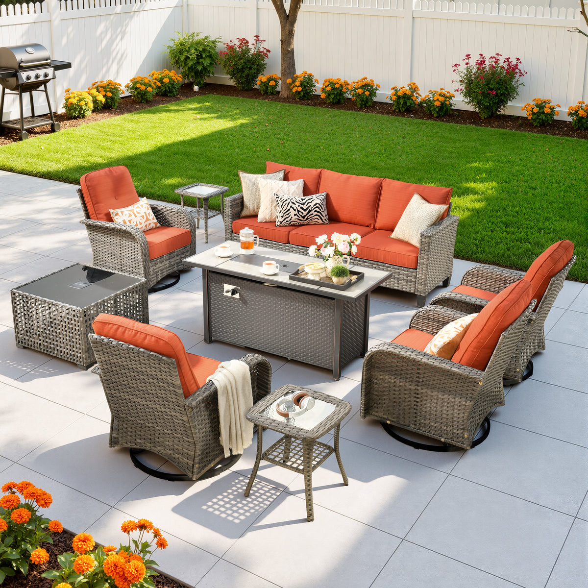 Vcatnet Outdoor Patio Furniture Set 8 Pieces Wicker Sectional Sofa All-Weather Rattan Conversation Set with Swivel Chairs and Coffee Table