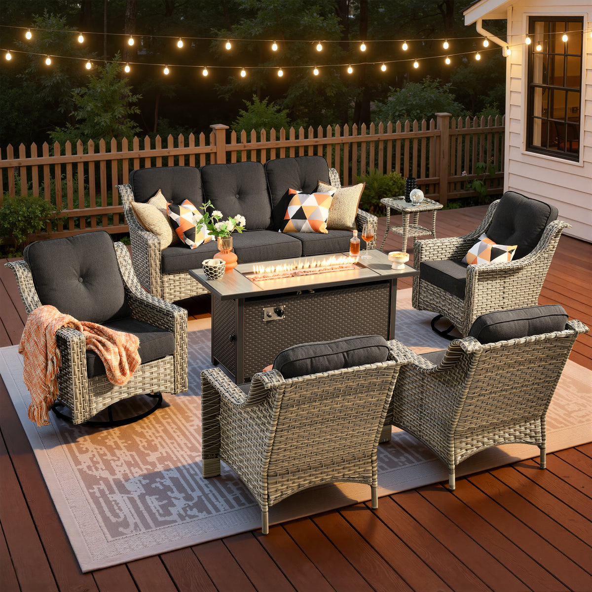 Vcatnet 4 Pieces Patio Outdoor Conversation Set High Back Wicker Rattan Furniture Outdoor Sectionals with Coffee Table