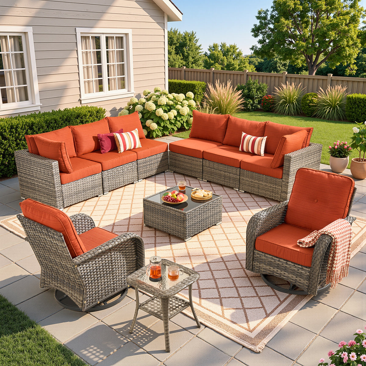 Vcatnet 7 Pieces Patio Furniture Outdoor Wicker Sectional Sofa Conversation Set for Outside with Coffee Table