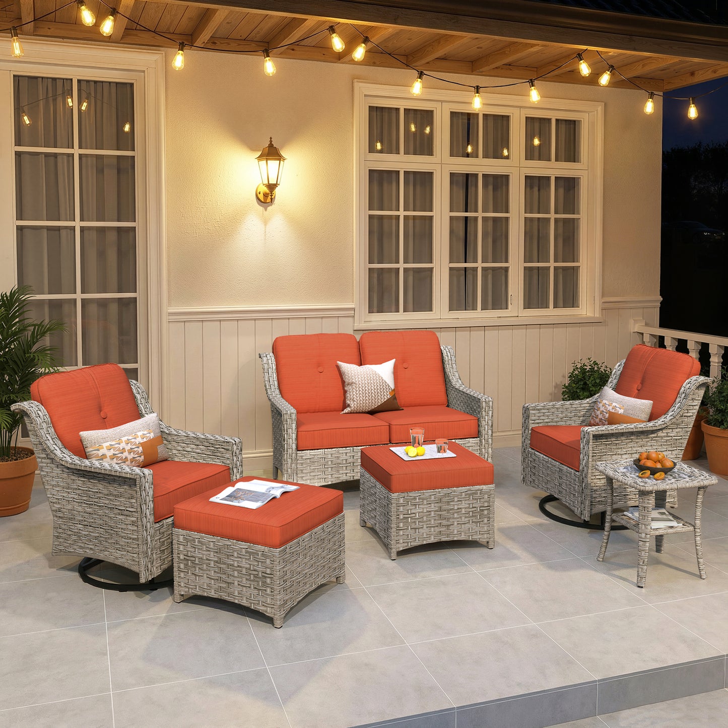 Vcatnet 4 Pieces Patio Outdoor Conversation Set High Back Wicker Rattan Furniture Outdoor Sectionals with Coffee Table