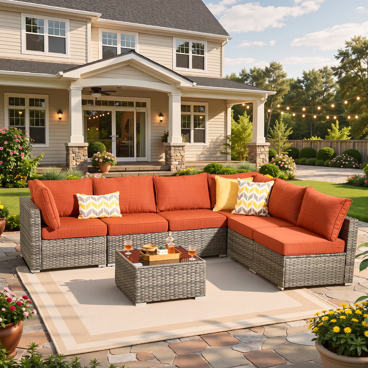 Vcatnet 7 Pieces Patio Furniture Outdoor Wicker Sectional Sofa Conversation Set for Outside with Coffee Table