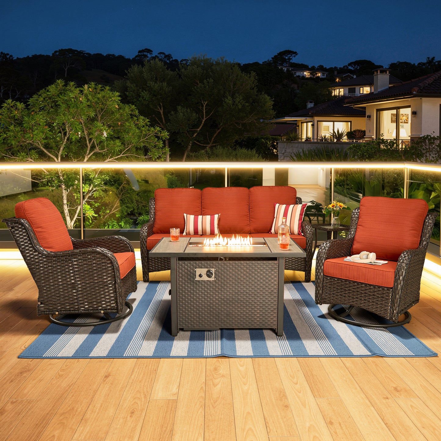 Vcatnet 6 Pieces Outdoor Patio Furniture Wicker High-Back Conversation Set with Swivel Rocking Chairs and Ottoman