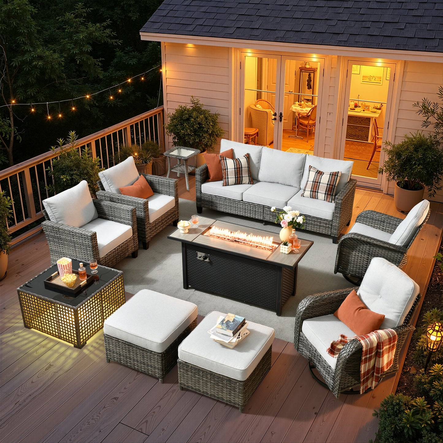 Vcatnet Outdoor Patio Furniture Set 8 Pieces Wicker Sectional Sofa All-Weather Rattan Conversation Set with Swivel Chairs and Coffee Table