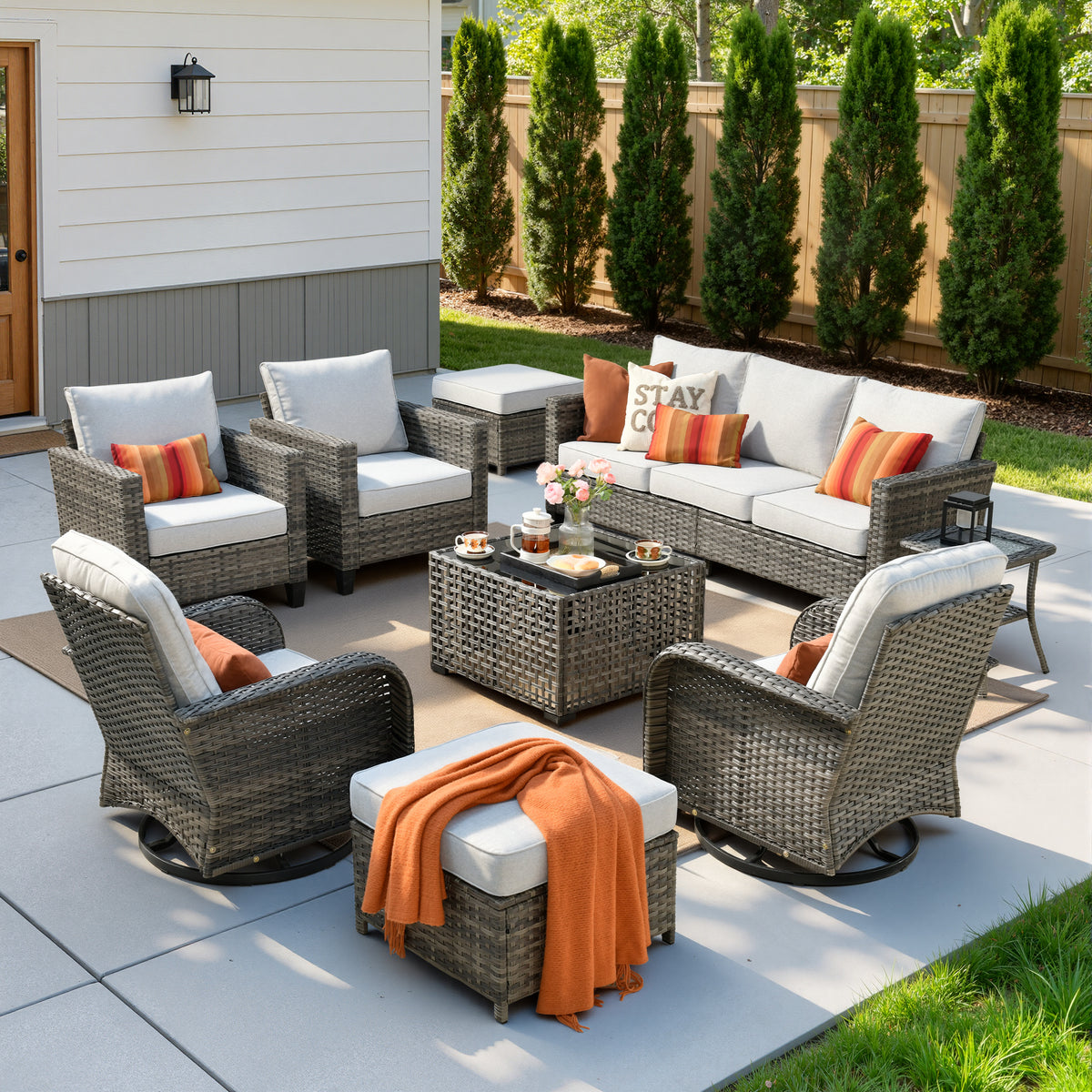 Vcatnet Outdoor Patio Furniture Set 8 Pieces Wicker Sectional Sofa All-Weather Rattan Conversation Set with Swivel Chairs and Coffee Table