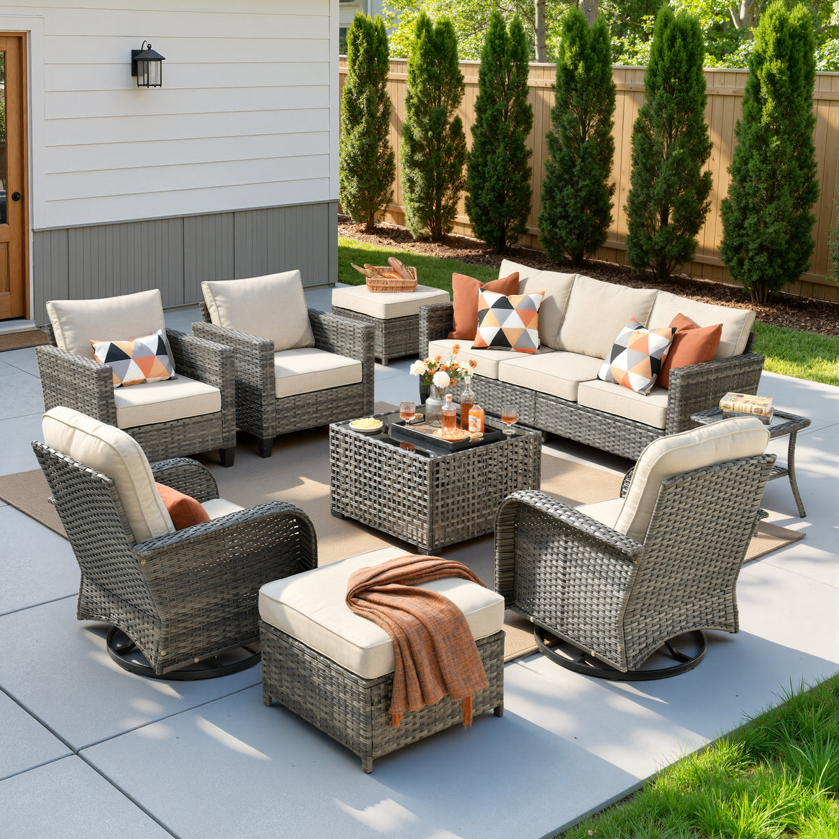 Vcatnet Outdoor Patio Furniture Set 8 Pieces Wicker Sectional Sofa All-Weather Rattan Conversation Set with Swivel Chairs and Coffee Table