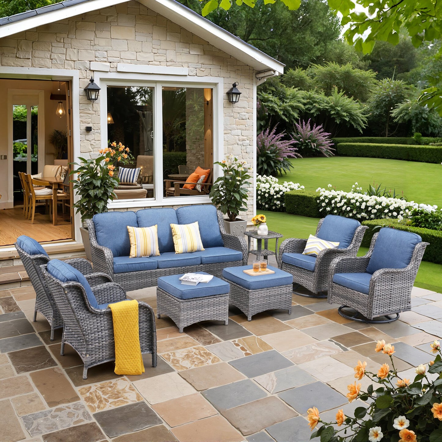 Vcatnet 5 Pieces Outdoor Patio Furniture Set Wicker Sectional Sofa High-Back Conversation Set with Ottoman,
