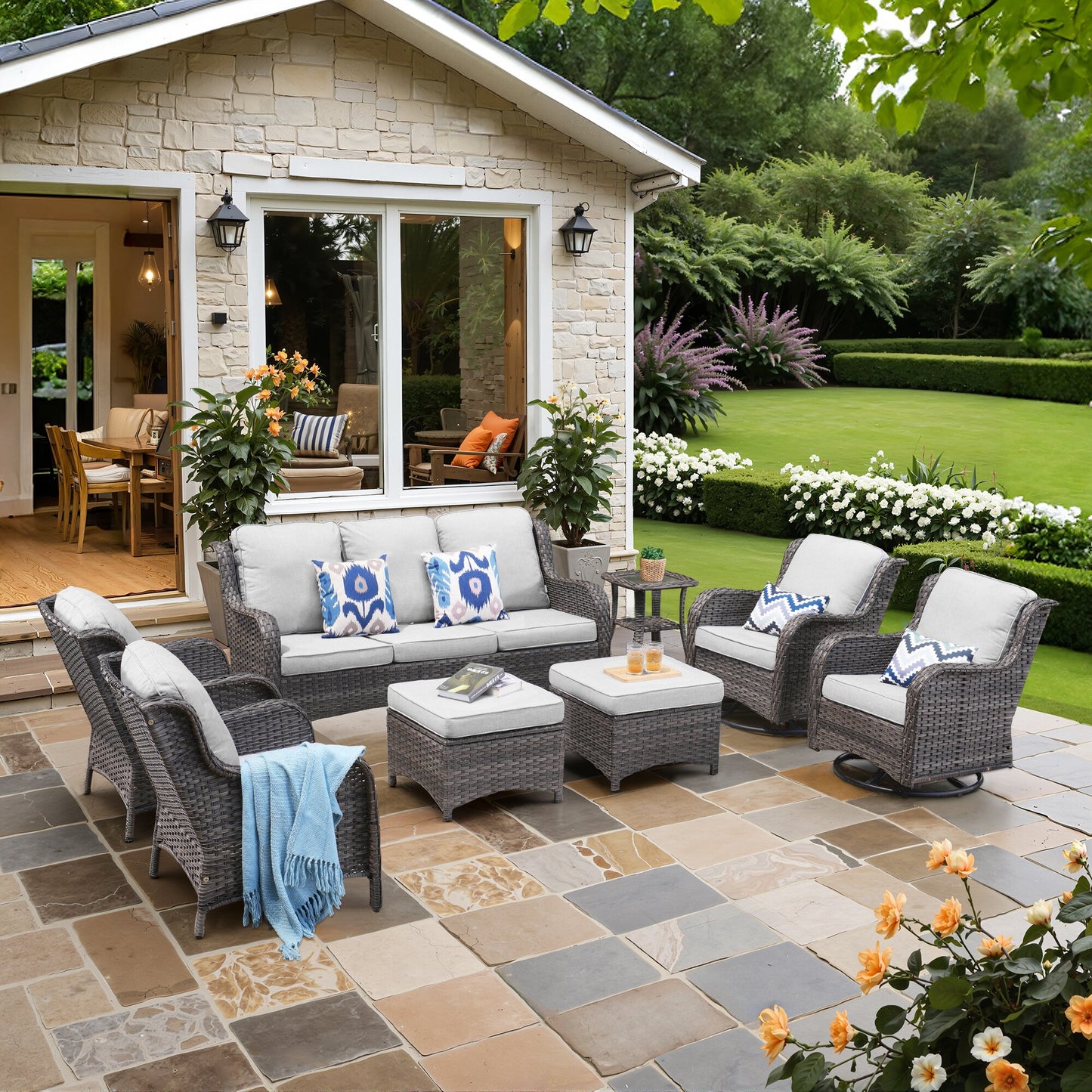 Vcatnet 5 Pieces Outdoor Patio Furniture Set Wicker Sectional Sofa High-Back Conversation Set with Ottoman,