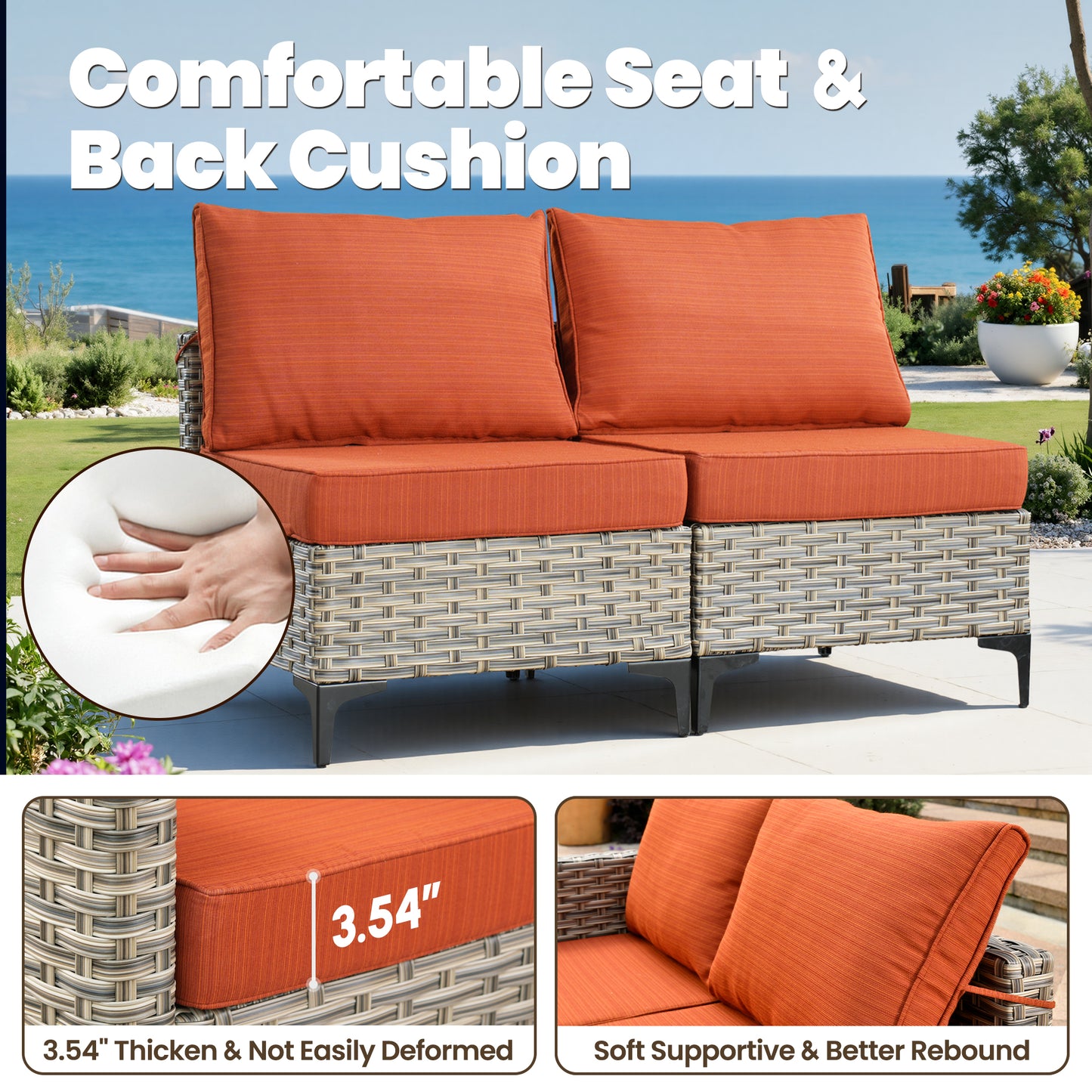 Vcatnet Outdoor Patio Furniture Sets 8 Pieces Sectional Sofa Wicker Conversation Set with Swivel Glider Chairs and Solar Powered Coffee Table for Porch,Backyard