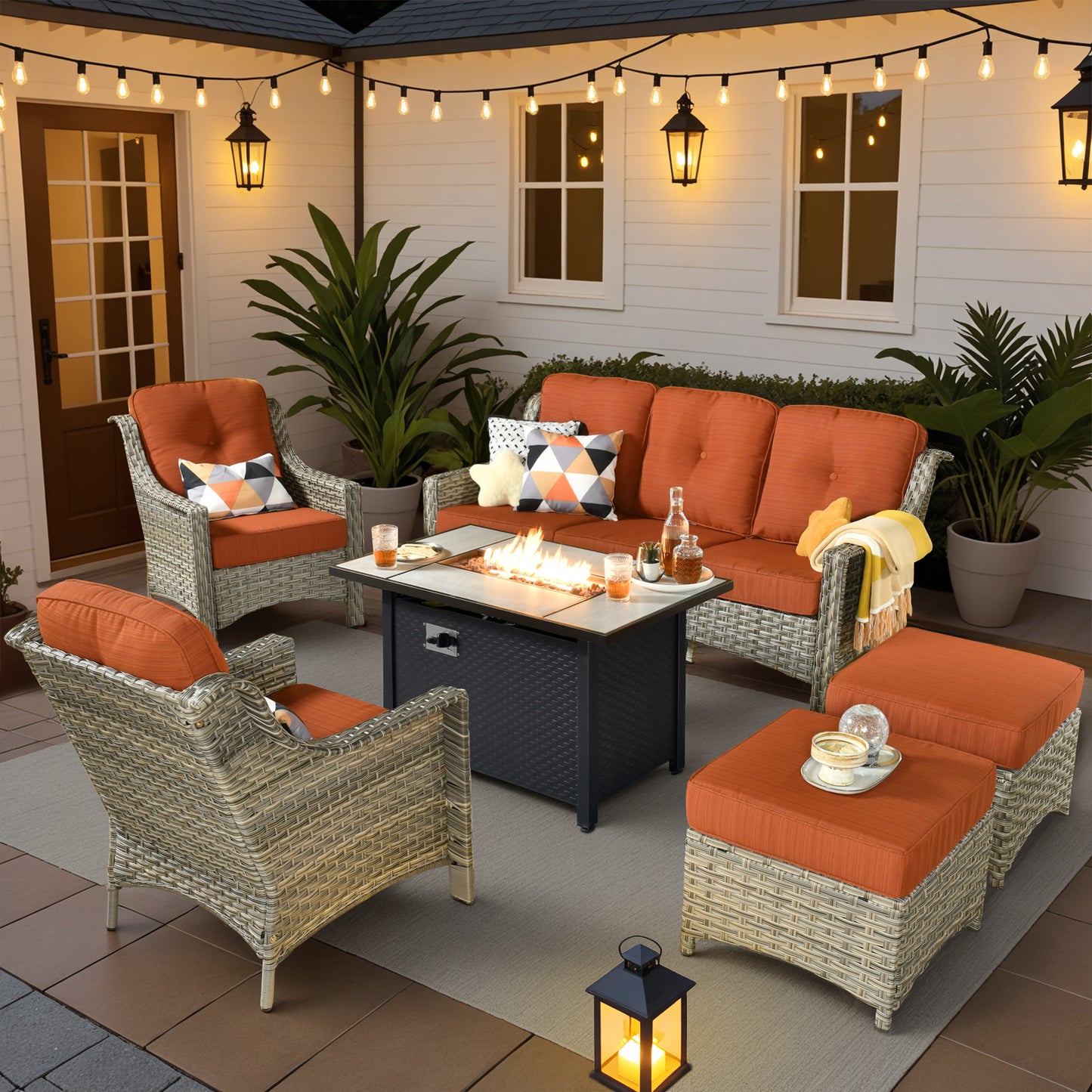 Vcatnet 4 Pieces Patio Outdoor Conversation Set High Back Wicker Rattan Furniture Outdoor Sectionals with Coffee Table