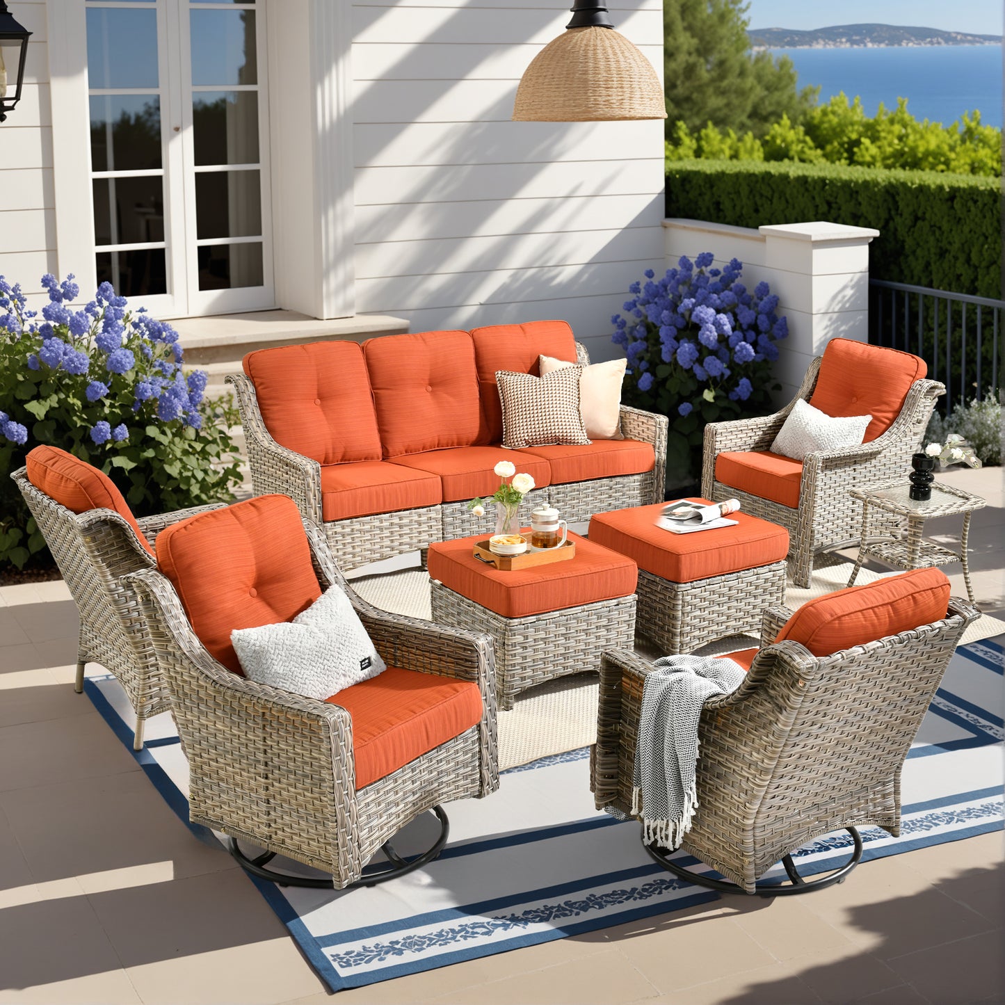 Vcatnet 4 Pieces Patio Outdoor Conversation Set High Back Wicker Rattan Furniture Outdoor Sectionals with Coffee Table