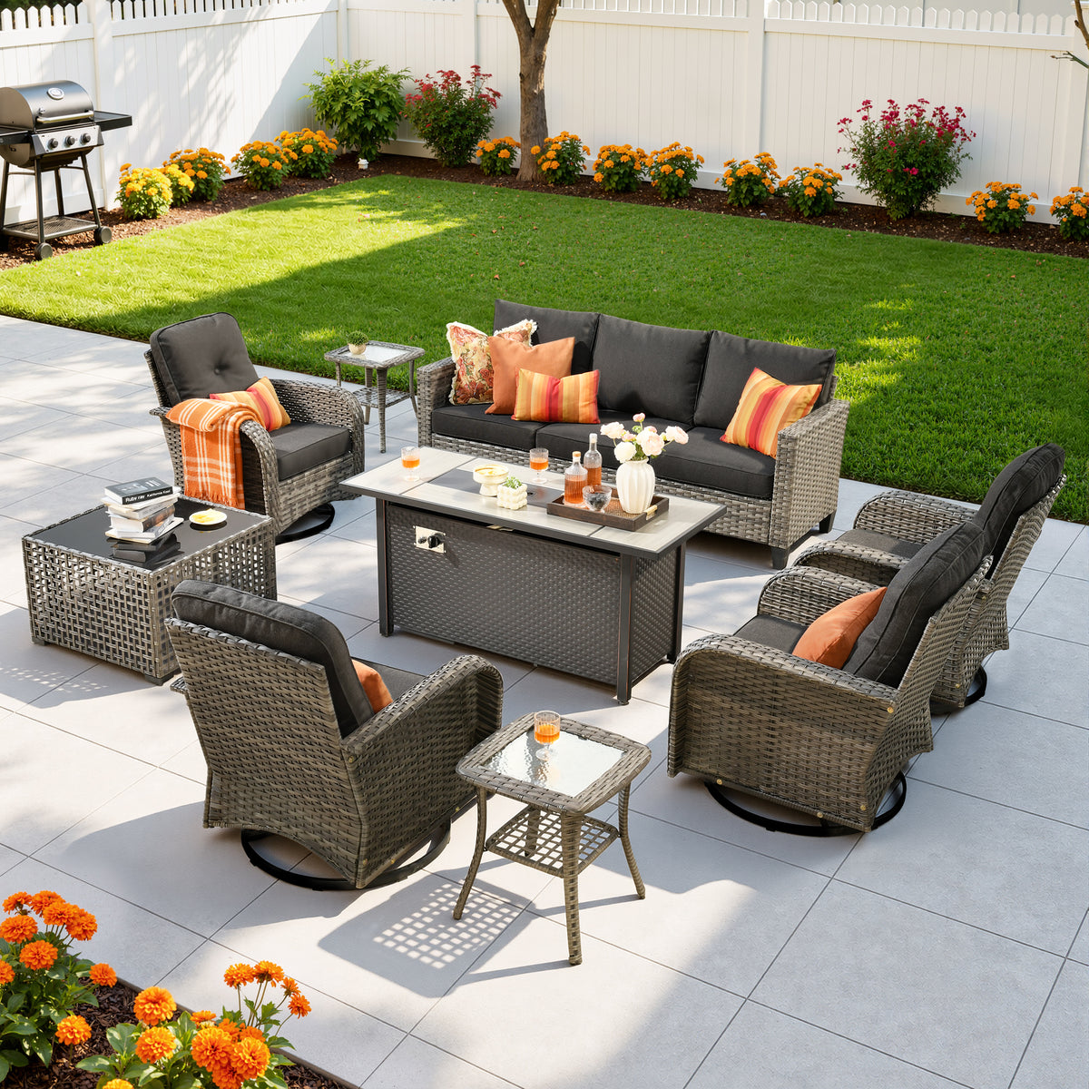 Vcatnet Outdoor Patio Furniture Set 8 Pieces Wicker Sectional Sofa All-Weather Rattan Conversation Set with Swivel Chairs and Coffee Table