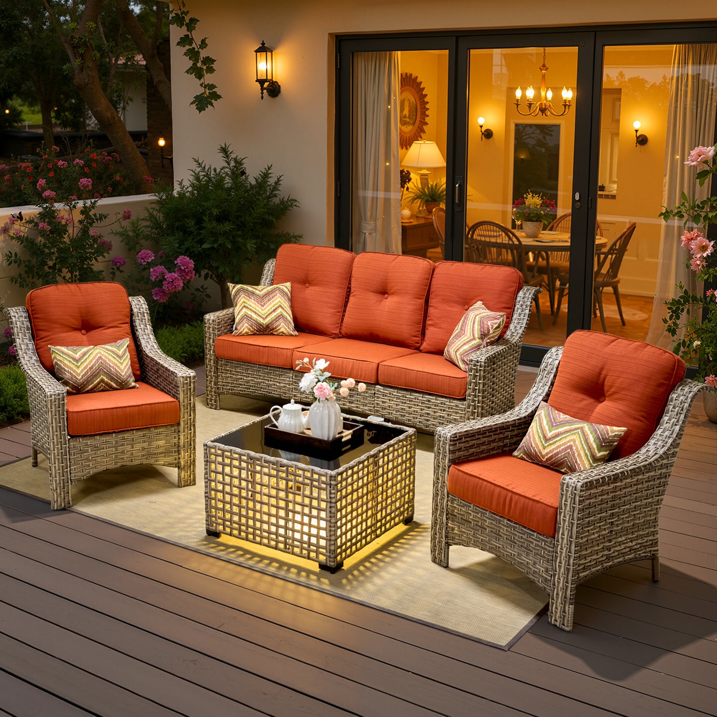 Vcatnet 4 Pieces Patio Outdoor Conversation Set High Back Wicker Rattan Furniture Outdoor Sectionals with Coffee Table