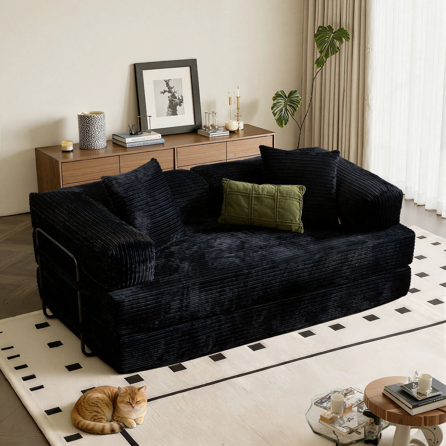 Vcatnet 80.5"x70.8" Convertible Sleeper Sofa Bed Corduroy Modular Cloud Couch Floor Sofa Foldable Lounge Couch for Living Room, Bedroom
