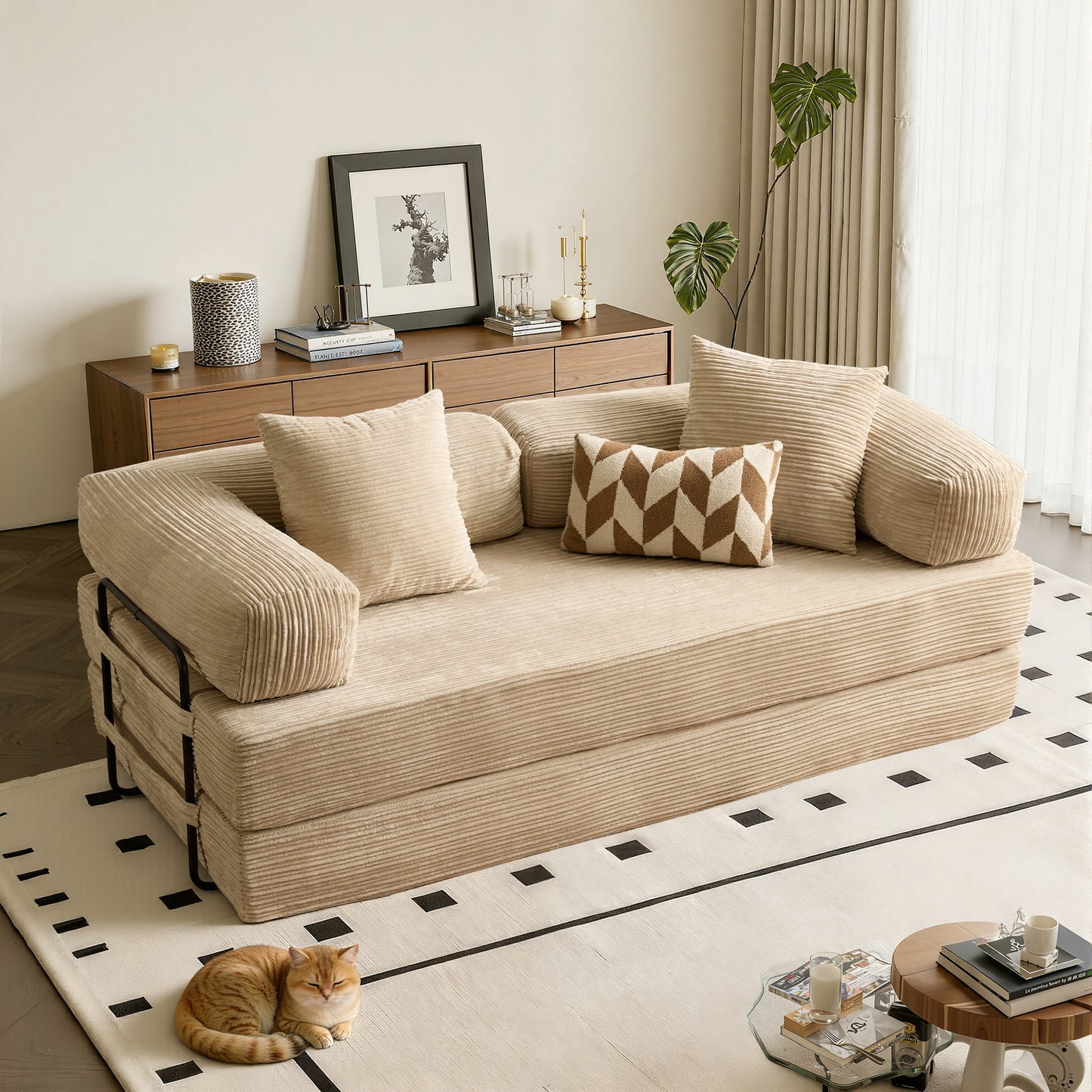 Vcatnet 80.5"x70.8" Convertible Sleeper Sofa Bed Corduroy Modular Cloud Couch Floor Sofa Foldable Lounge Couch for Living Room, Bedroom