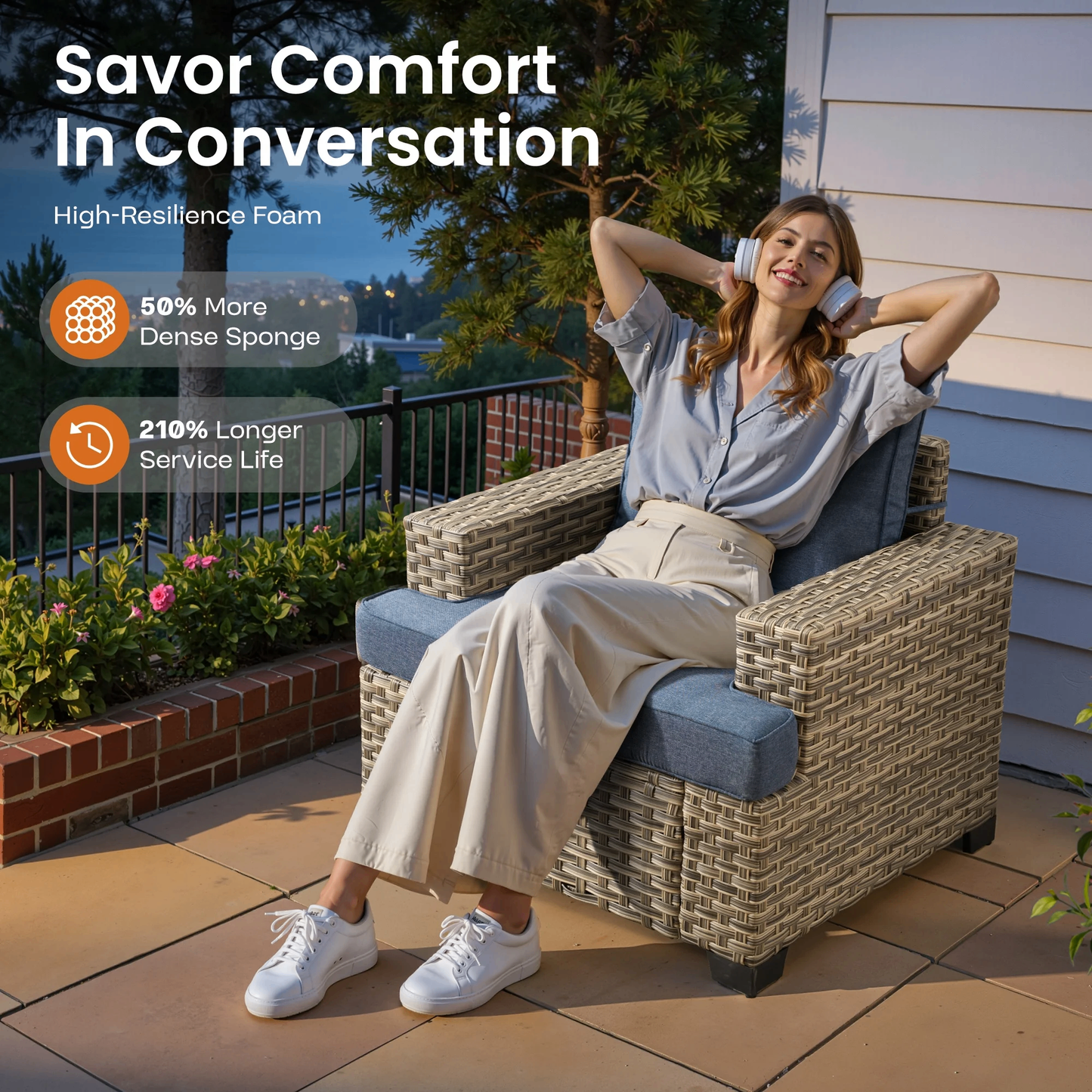 Vcatnet 7 Pieces Outdoor Patio Furniture Sectional Sofa Wicker Conversation Set with Ottomans
