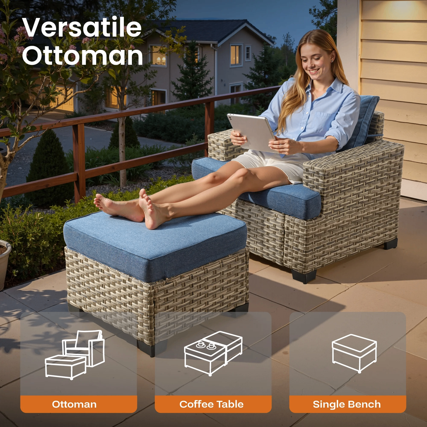 Vcatnet 7 Pieces Outdoor Patio Furniture Sectional Sofa Wicker Conversation Set with Ottomans