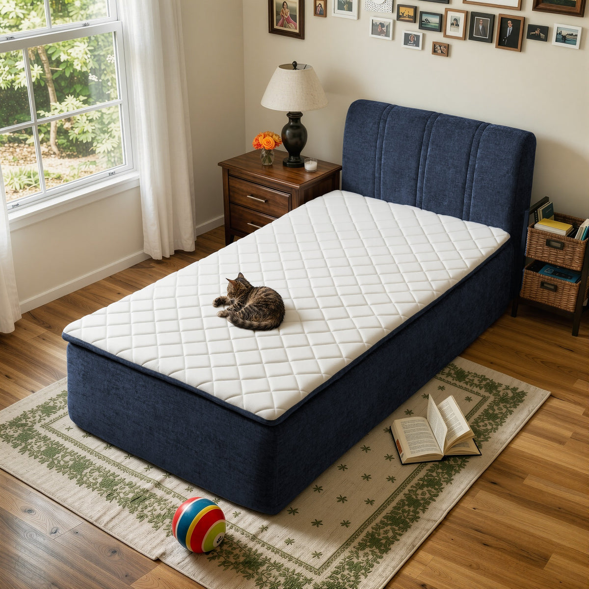 Vcatnet 16.7" Boneless Twin Size Bed with Mattress and Frame, 2-in-1 Chenille Platform Cloud Bed, No Assembly Bed and Mattress for Bedroom and Apartment