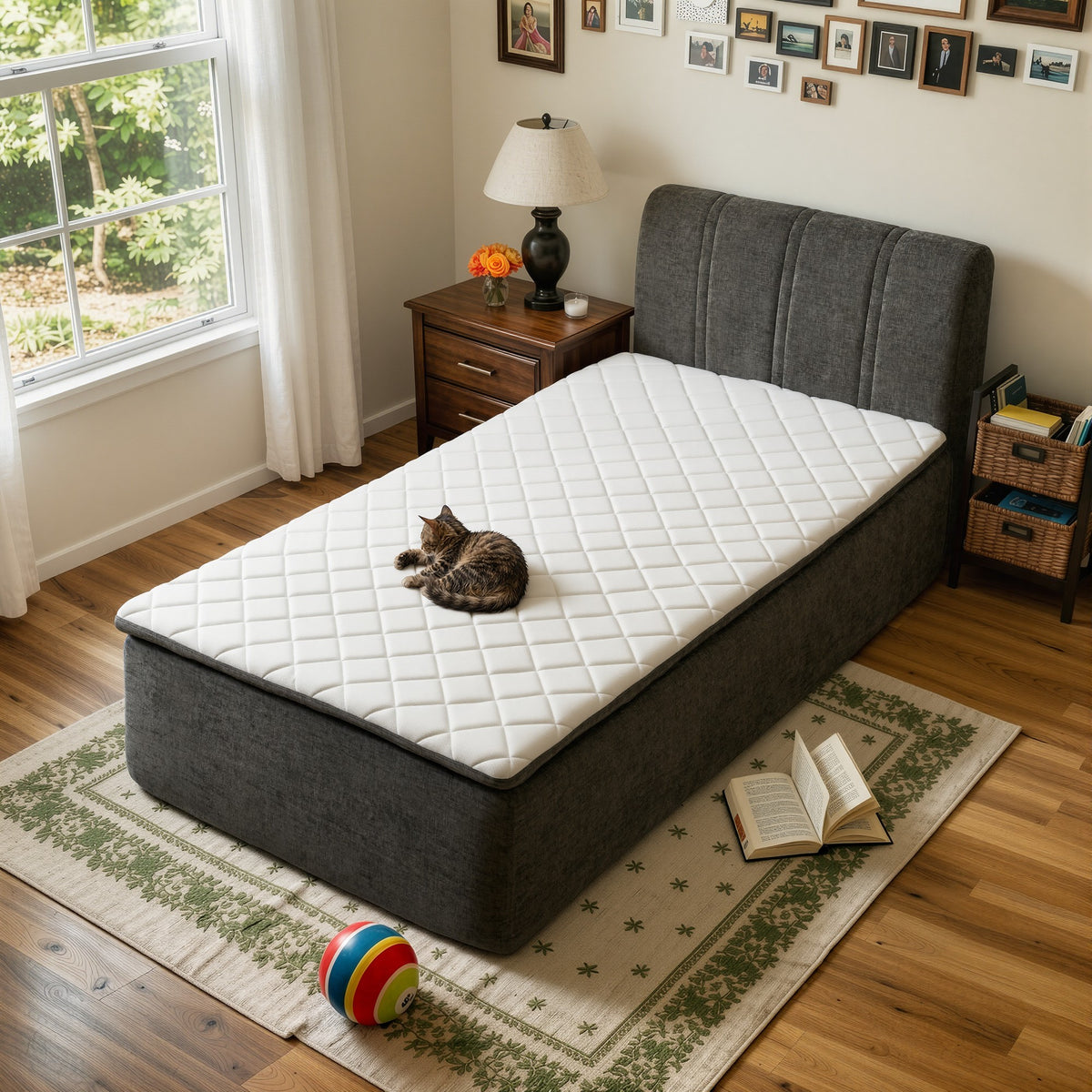 Vcatnet 16.7" Boneless Twin Size Bed with Mattress and Frame, 2-in-1 Chenille Platform Cloud Bed, No Assembly Bed and Mattress for Bedroom and Apartment