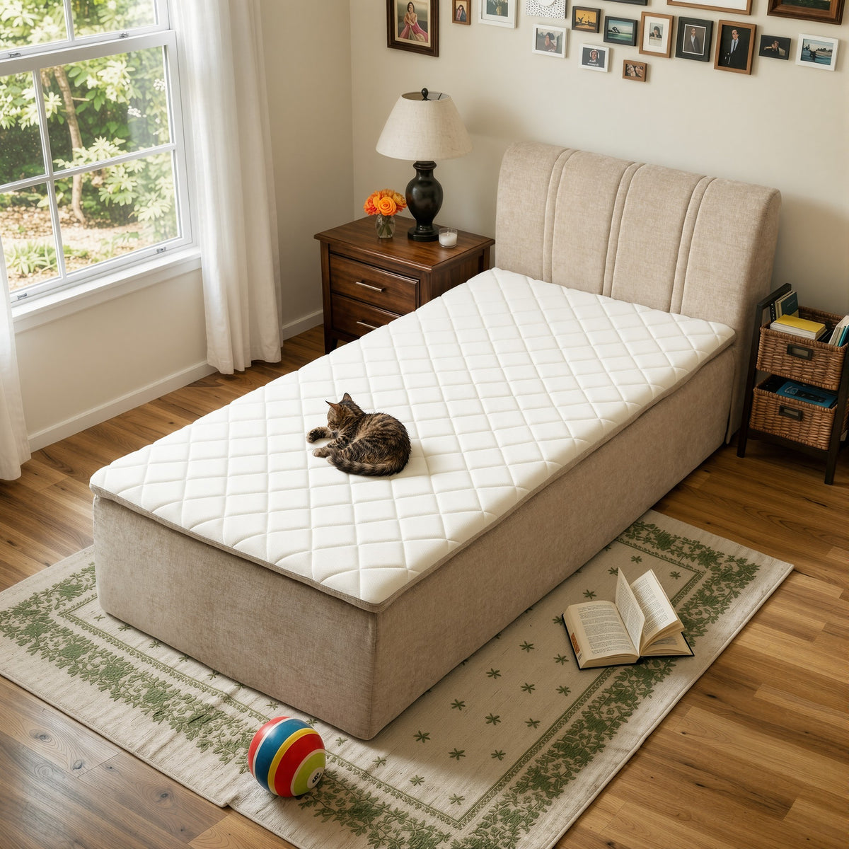Vcatnet 16.7" Boneless Twin Size Bed with Mattress and Frame, 2-in-1 Chenille Platform Cloud Bed, No Assembly Bed and Mattress for Bedroom and Apartment