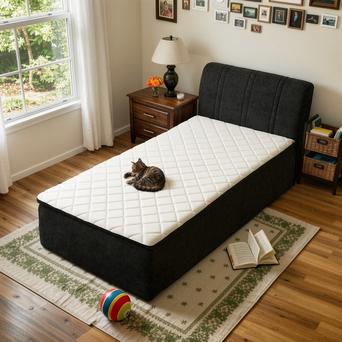 Vcatnet 16.7" Boneless Twin Size Bed with Mattress and Frame, 2-in-1 Chenille Platform Cloud Bed, No Assembly Bed and Mattress for Bedroom and Apartment