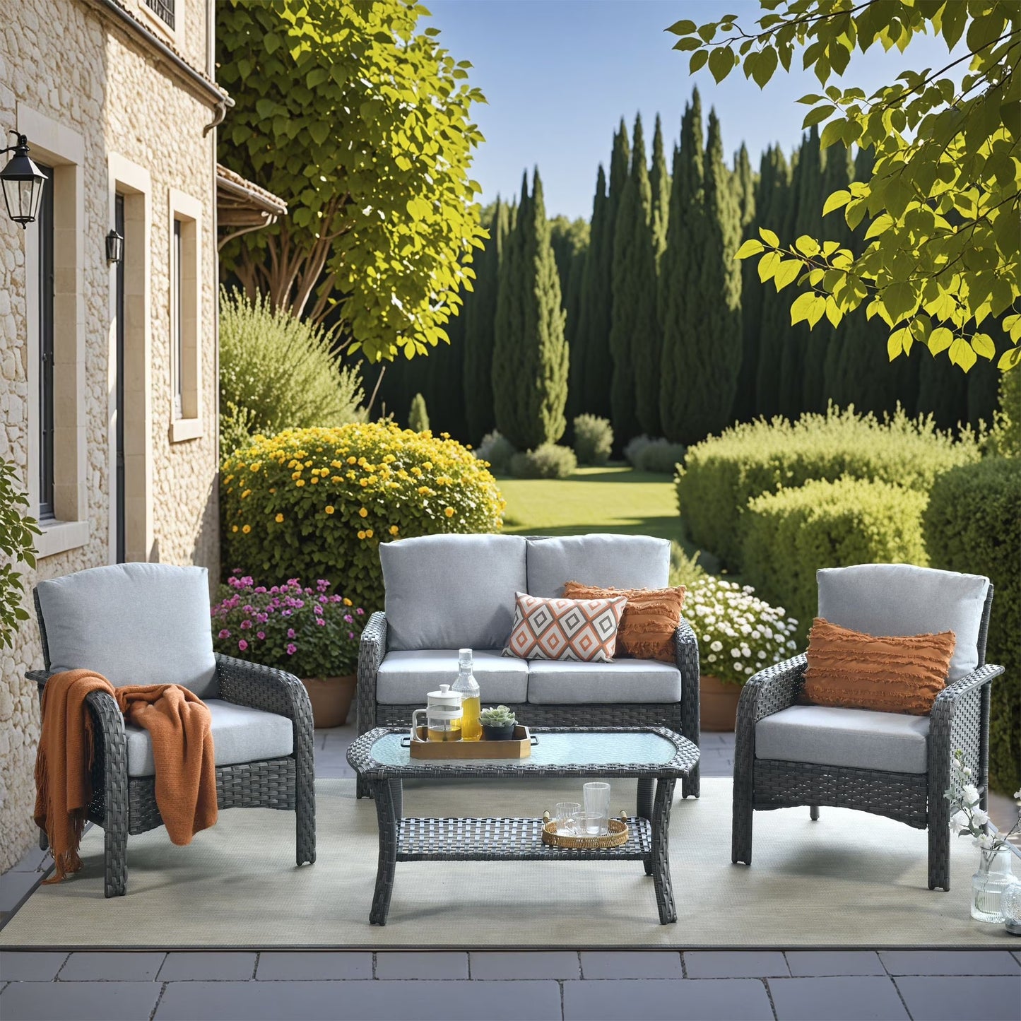 Vcatnet 5 Pieces Patio Furniture with Swivel Chairs, High Back Outdoor Conversation Set, All-Weather Wicker Sectional Furniture Set
