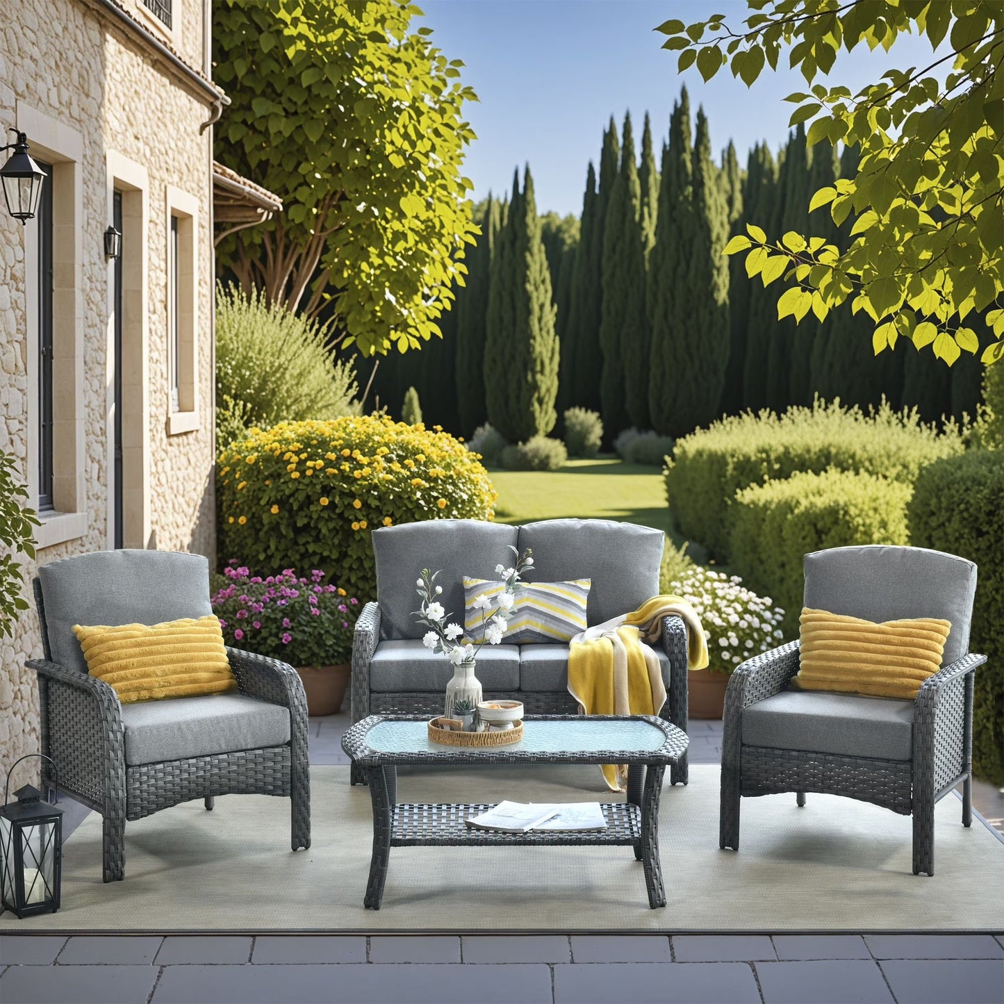 Vcatnet 5 Pieces Patio Furniture with Swivel Chairs, High Back Outdoor Conversation Set, All-Weather Wicker Sectional Furniture Set