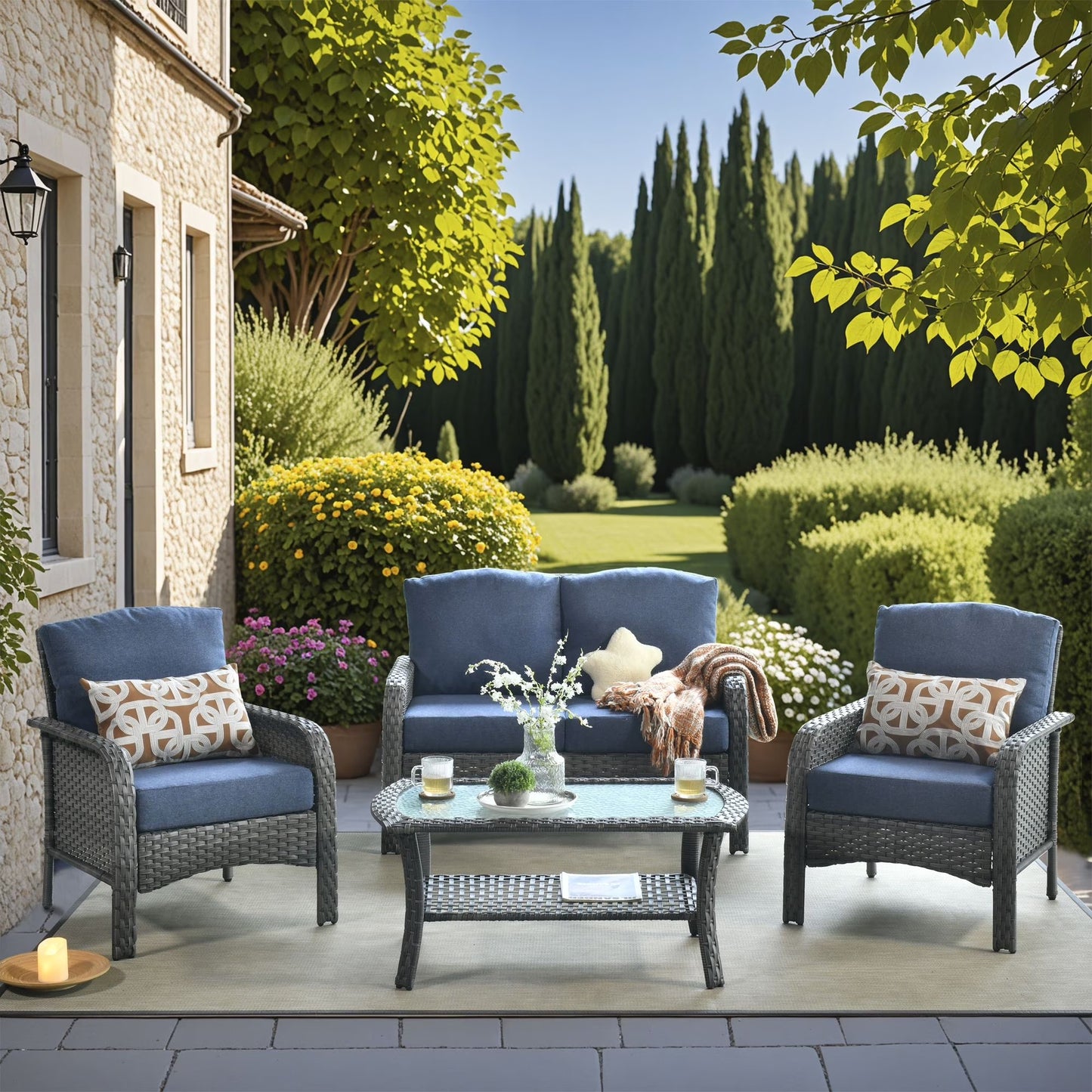 Vcatnet 5 Pieces Patio Furniture with Swivel Chairs, High Back Outdoor Conversation Set, All-Weather Wicker Sectional Furniture Set