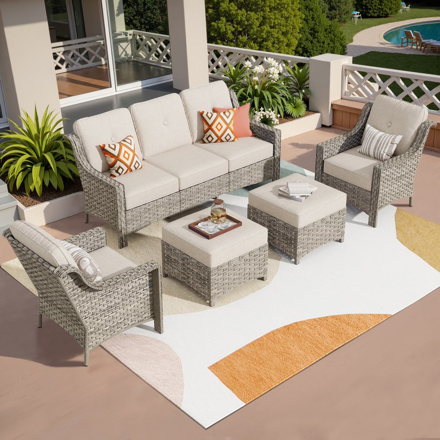 Vcatnet 4 Pieces Patio Outdoor Conversation Set High Back Wicker Rattan Furniture Outdoor Sectionals with Coffee Table