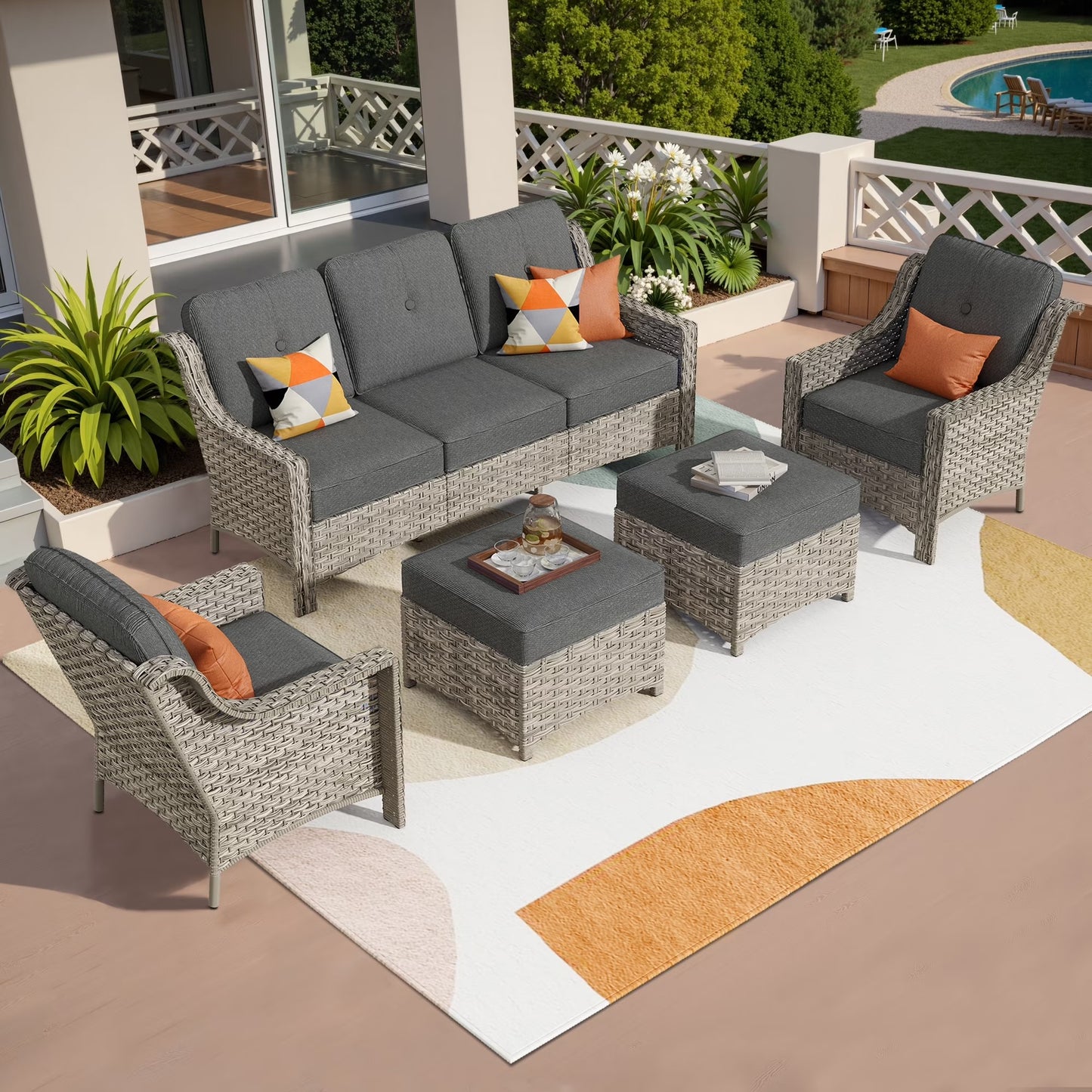 Vcatnet 4 Pieces Patio Outdoor Conversation Set High Back Wicker Rattan Furniture Outdoor Sectionals with Coffee Table