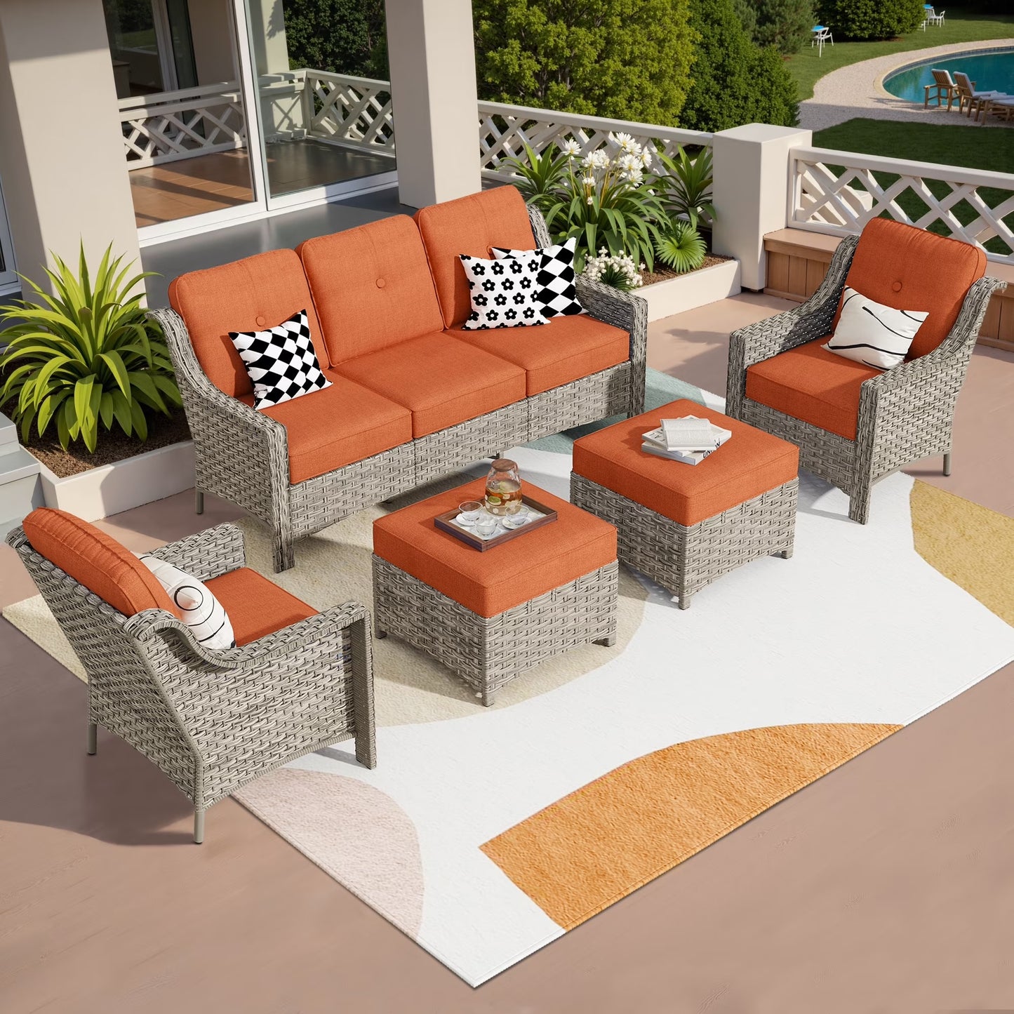 Vcatnet 4 Pieces Patio Outdoor Conversation Set High Back Wicker Rattan Furniture Outdoor Sectionals with Coffee Table