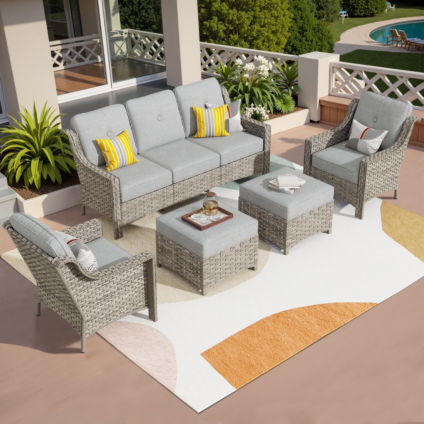 Vcatnet 4 Pieces Patio Outdoor Conversation Set High Back Wicker Rattan Furniture Outdoor Sectionals with Coffee Table
