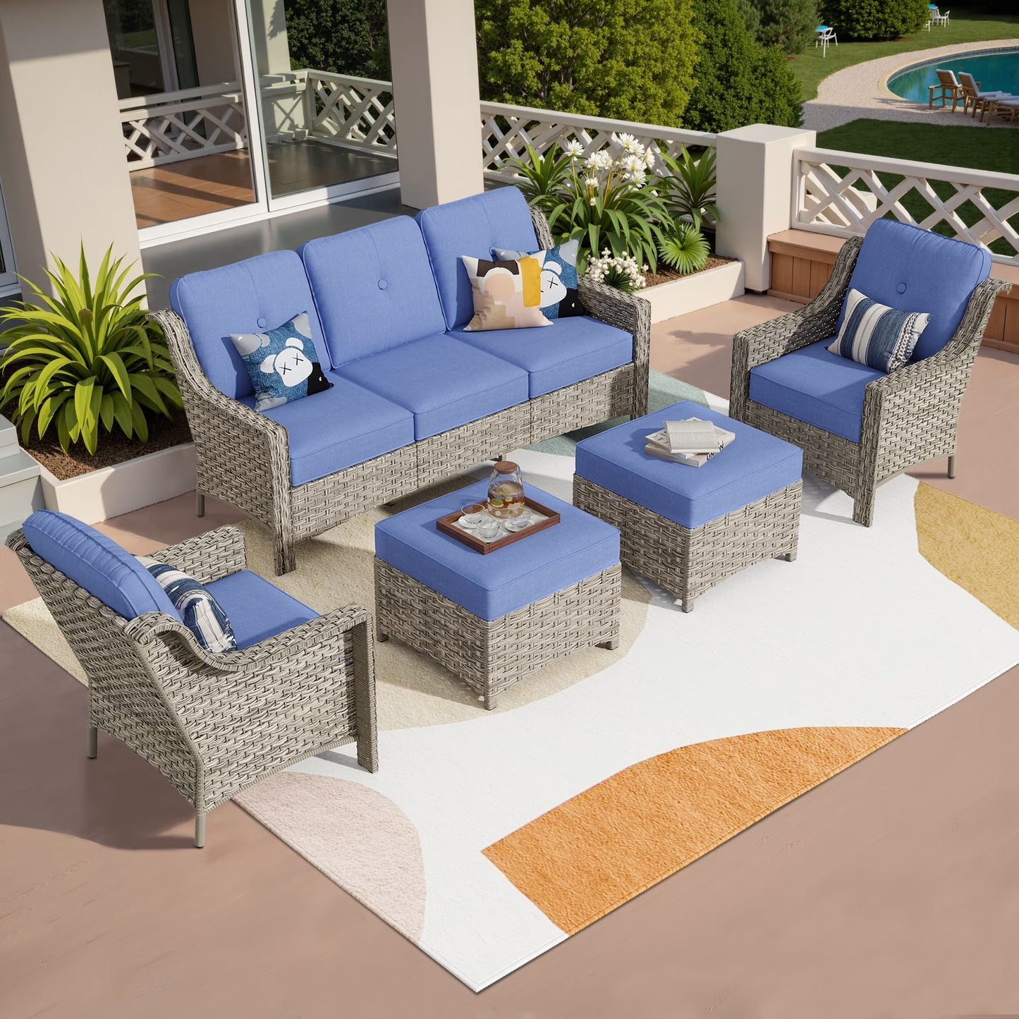 Vcatnet 4 Pieces Patio Outdoor Conversation Set High Back Wicker Rattan Furniture Outdoor Sectionals with Coffee Table