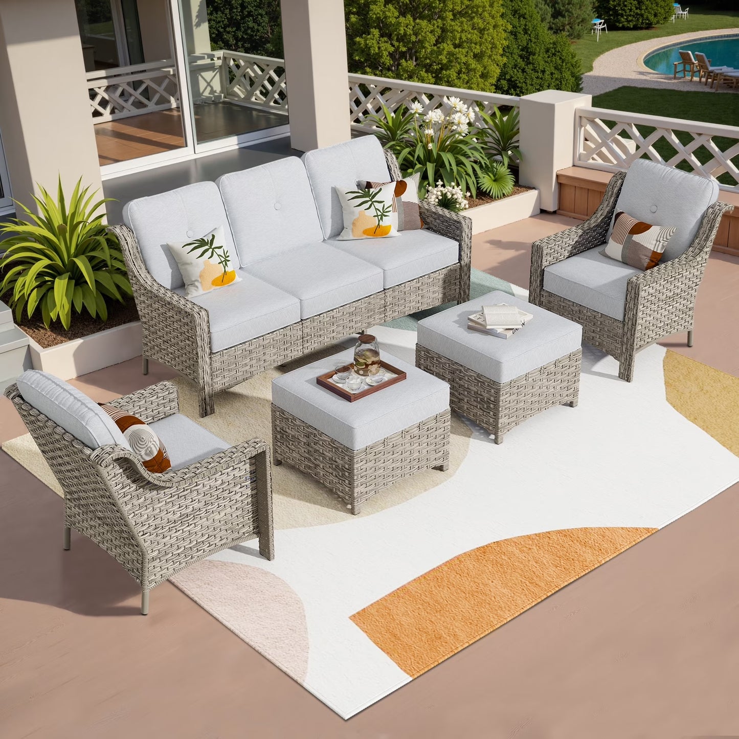 Vcatnet 4 Pieces Patio Outdoor Conversation Set High Back Wicker Rattan Furniture Outdoor Sectionals with Coffee Table