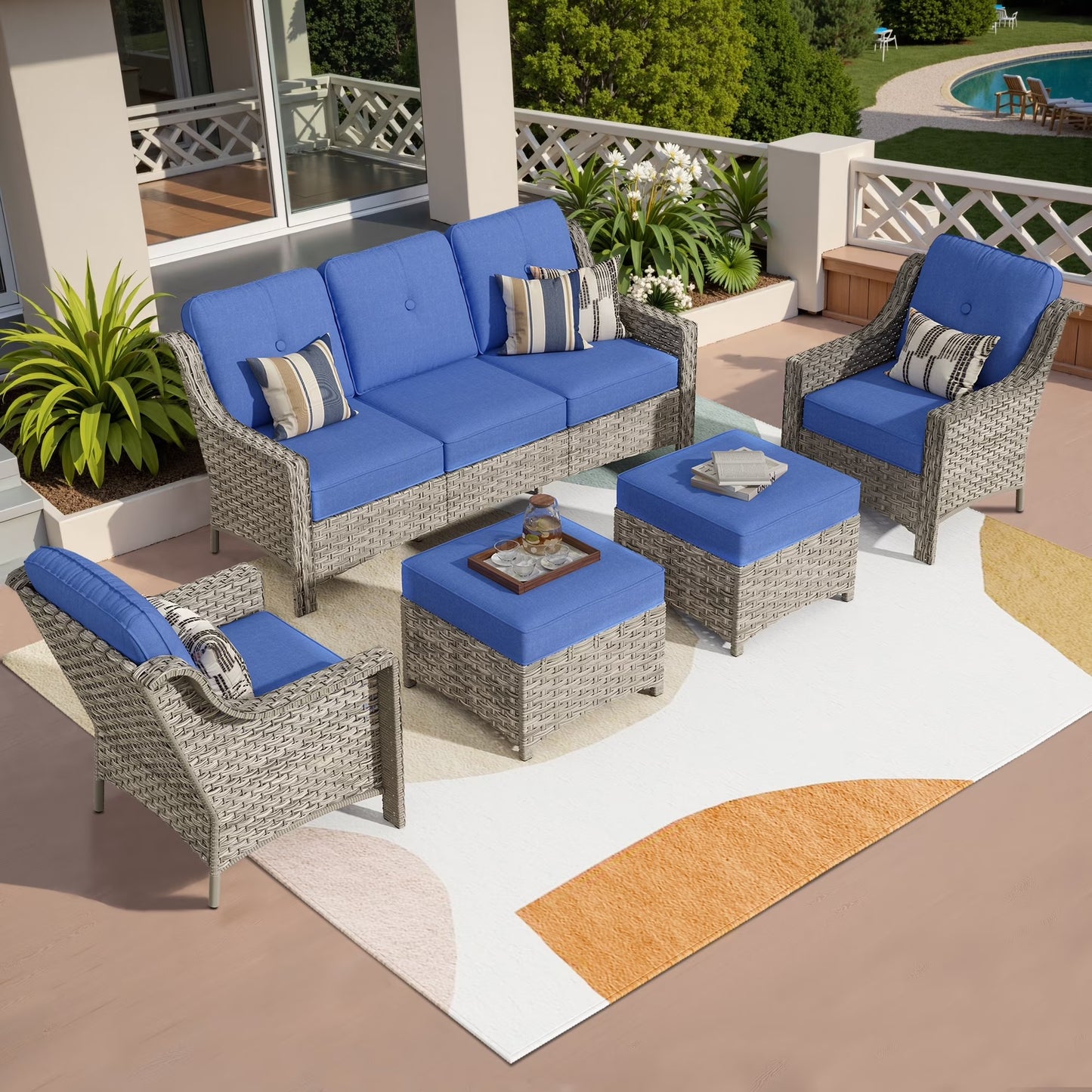 Vcatnet 4 Pieces Patio Outdoor Conversation Set High Back Wicker Rattan Furniture Outdoor Sectionals with Coffee Table