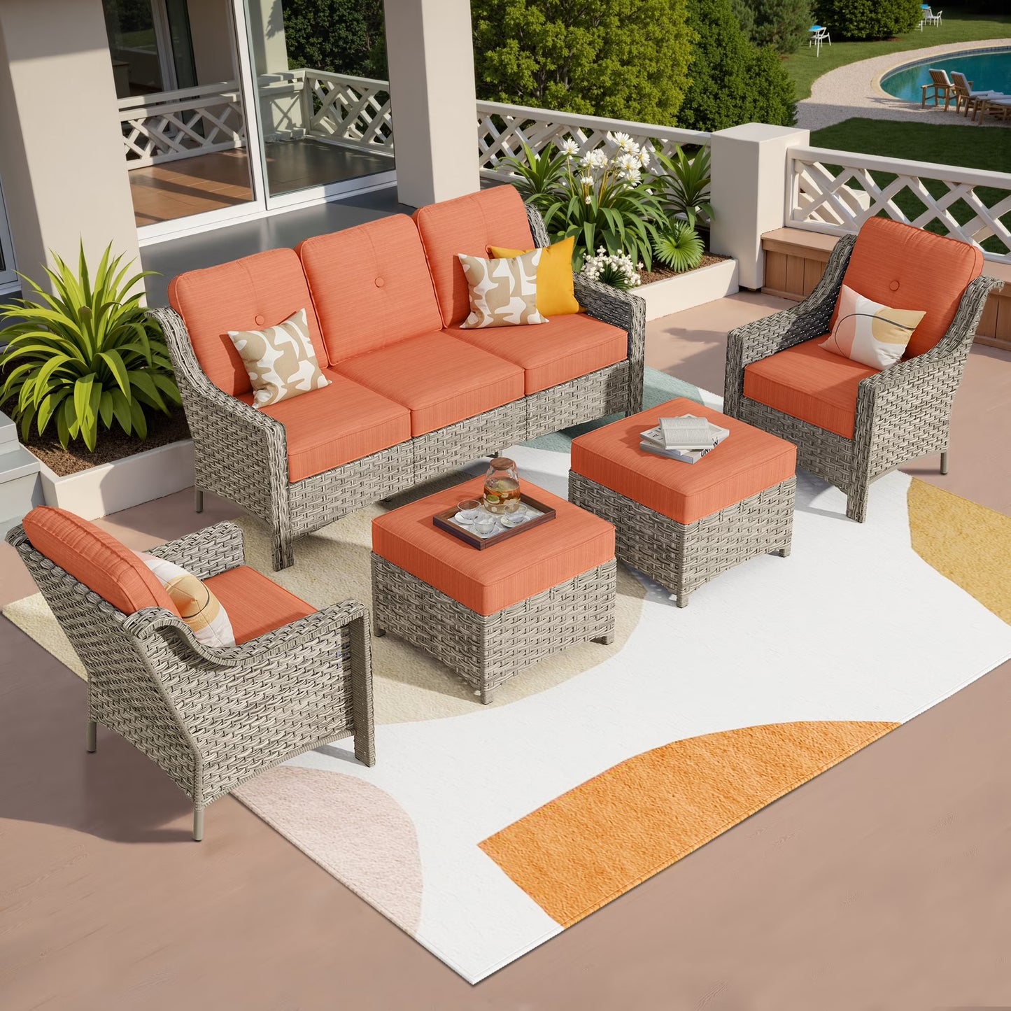 Vcatnet 4 Pieces Patio Outdoor Conversation Set High Back Wicker Rattan Furniture Outdoor Sectionals with Coffee Table