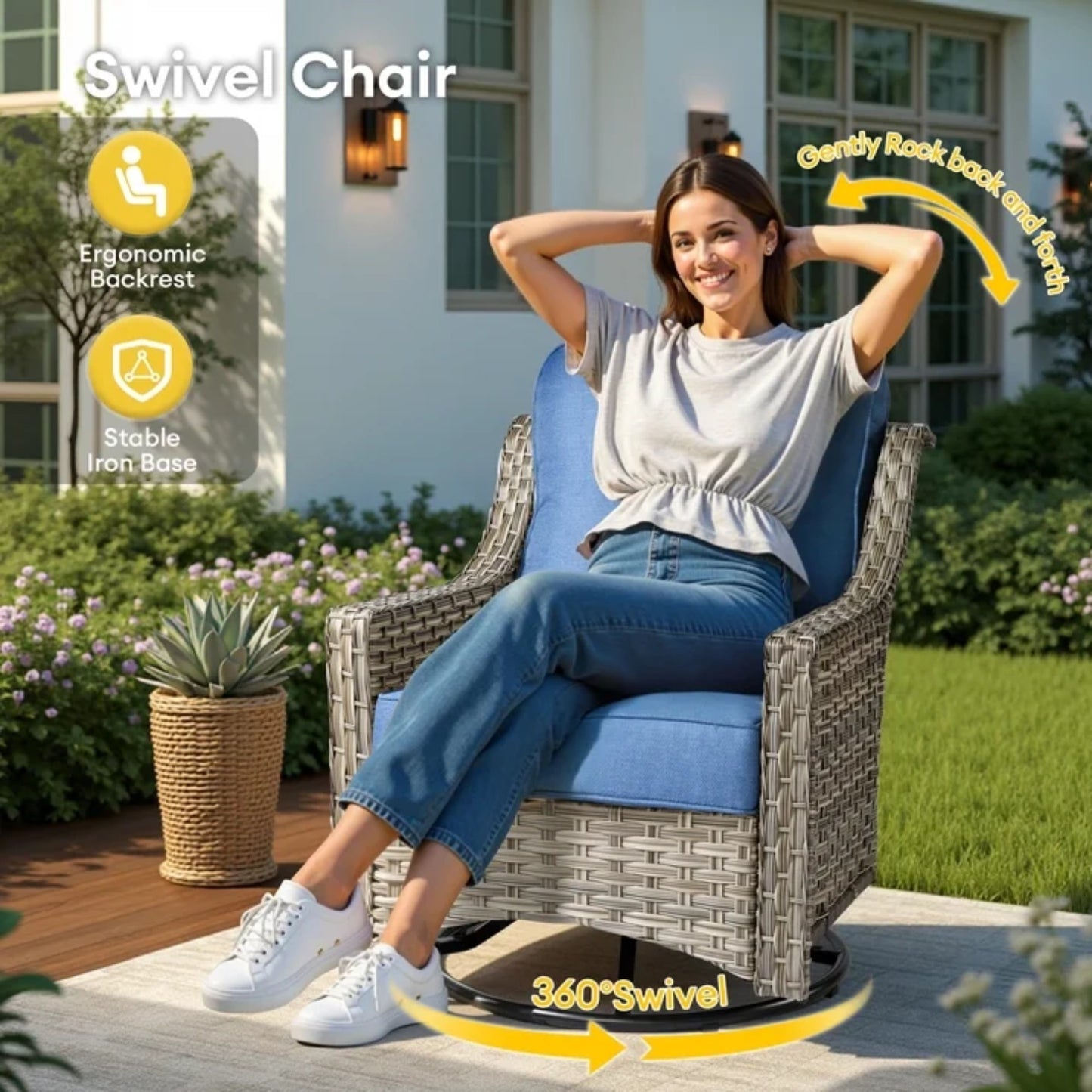 Vcatnet 4 Pieces Patio Outdoor Conversation Set High Back Wicker Rattan Furniture Outdoor Sectionals with Coffee Table