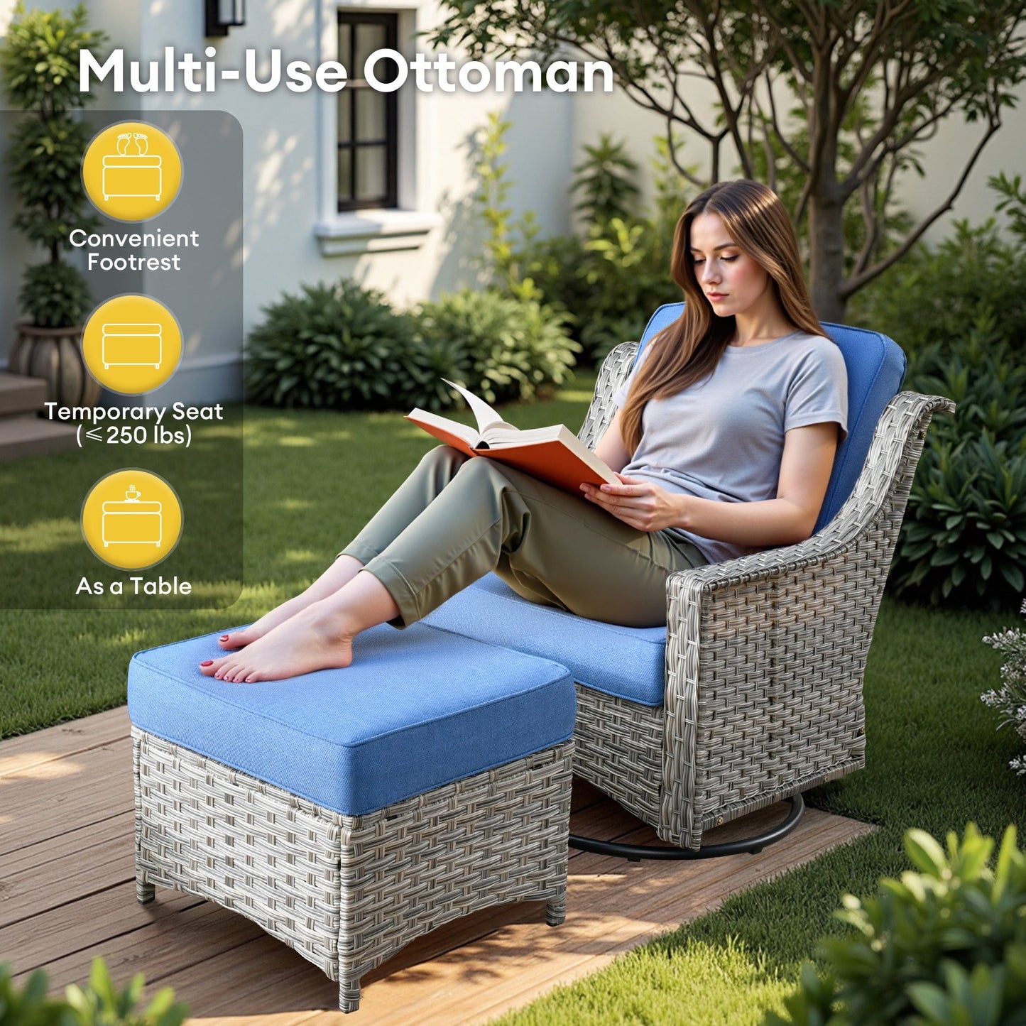 Vcatnet 4 Pieces Patio Outdoor Conversation Set High Back Wicker Rattan Furniture Outdoor Sectionals with Coffee Table