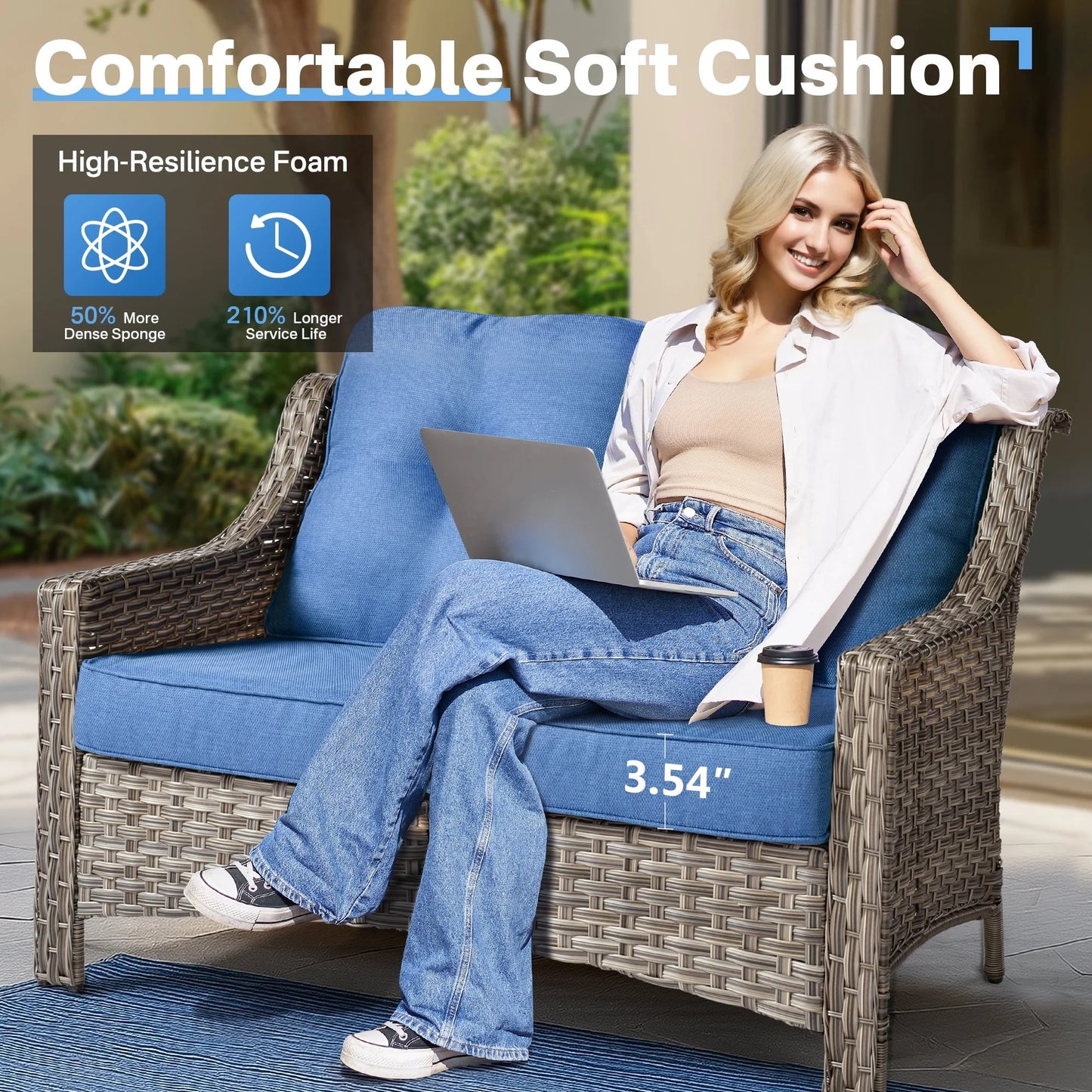Vcatnet 4 Pieces Patio Outdoor Conversation Set High Back Wicker Rattan Furniture Outdoor Sectionals with Coffee Table