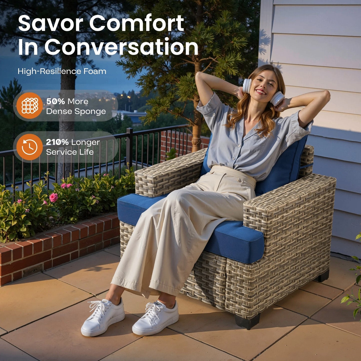 Vcatnet 8 Pieces Outdoor Patio Furniture Sectional Sofa PE Rattan Wicker Conversation Set with Solar Powered Coffee Table for Porch, Backyard