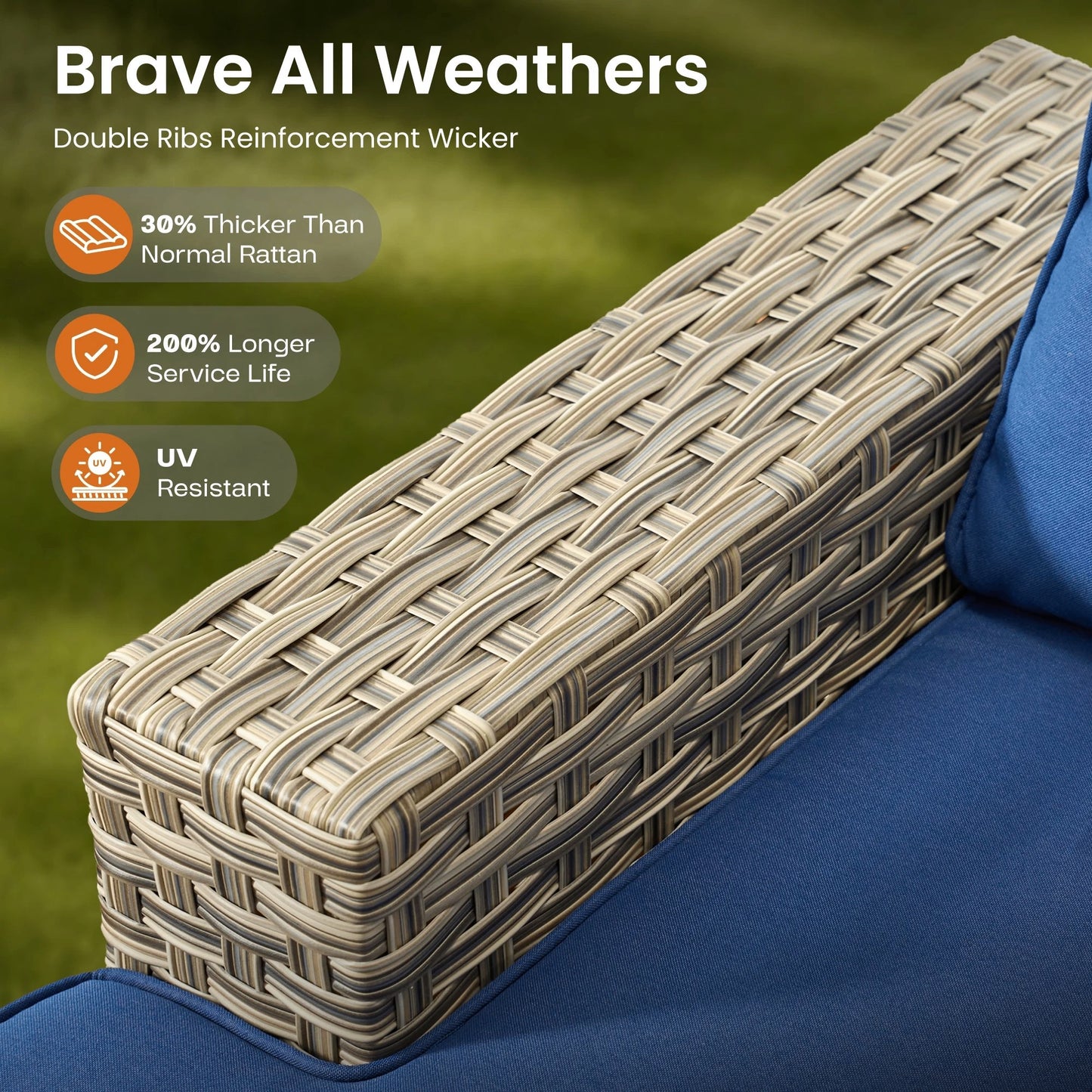 Vcatnet 8 Pieces Outdoor Patio Furniture Sectional Sofa PE Rattan Wicker Conversation Set with Solar Powered Coffee Table for Porch, Backyard