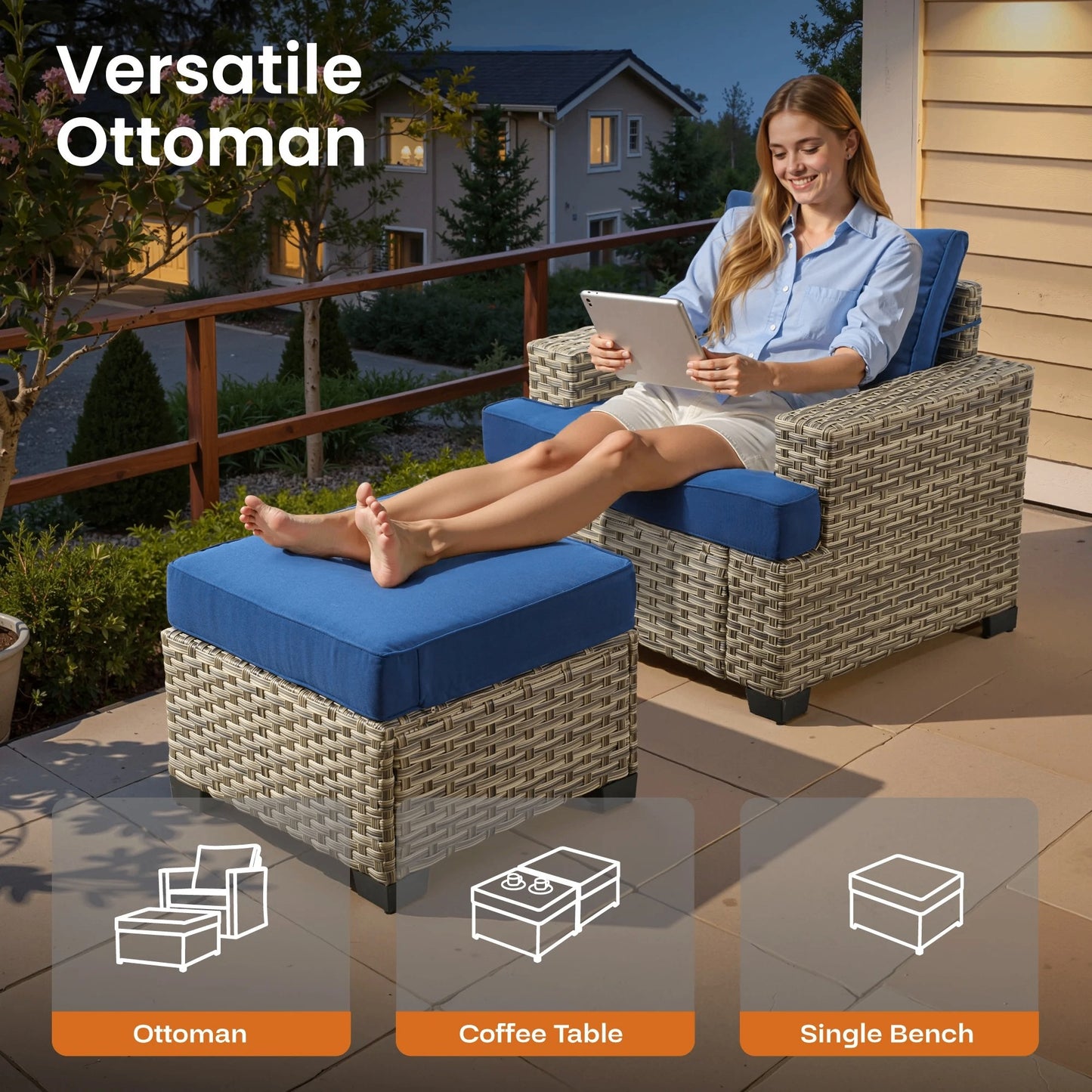 Vcatnet 8 Pieces Outdoor Patio Furniture Sectional Sofa PE Rattan Wicker Conversation Set with Solar Powered Coffee Table for Porch, Backyard