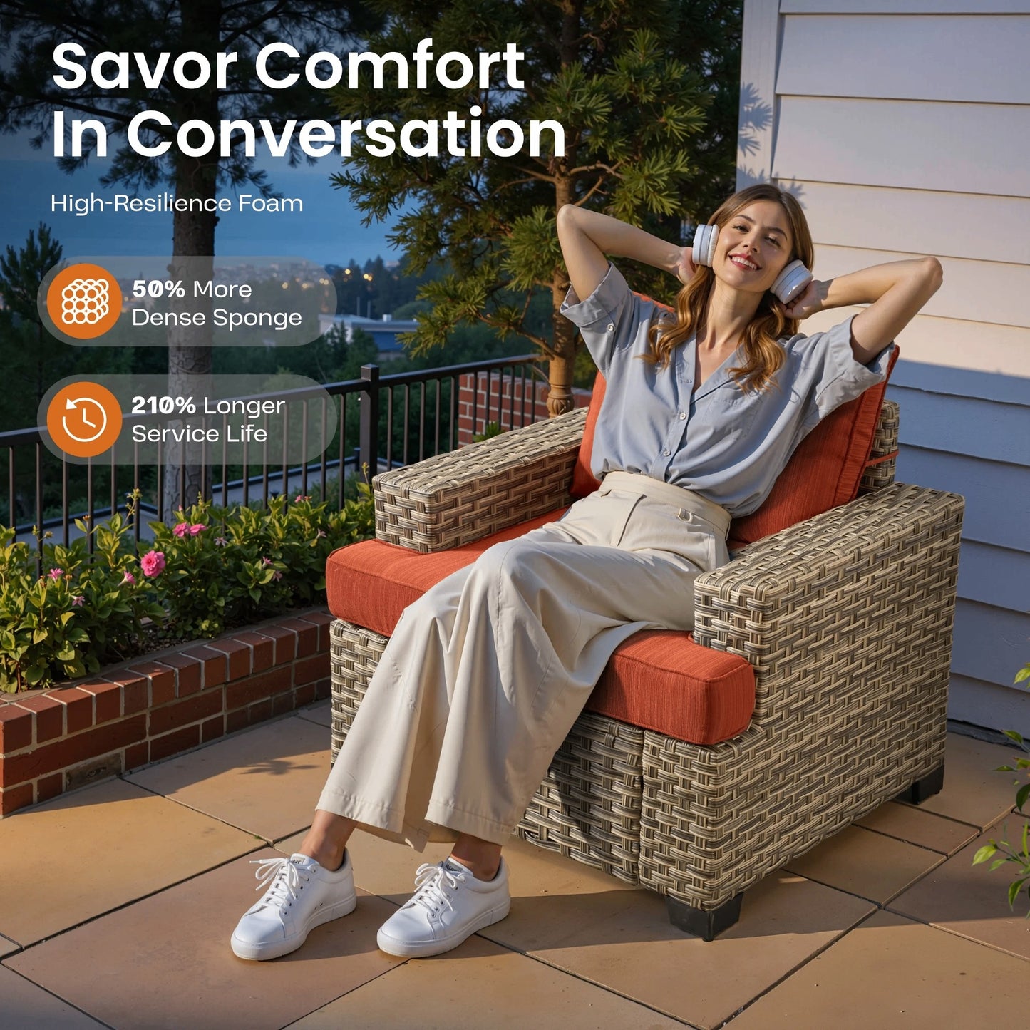 Vcatnet 8 Pieces Outdoor Patio Furniture Sectional Sofa PE Rattan Wicker Conversation Set with Solar Powered Coffee Table for Porch, Backyard