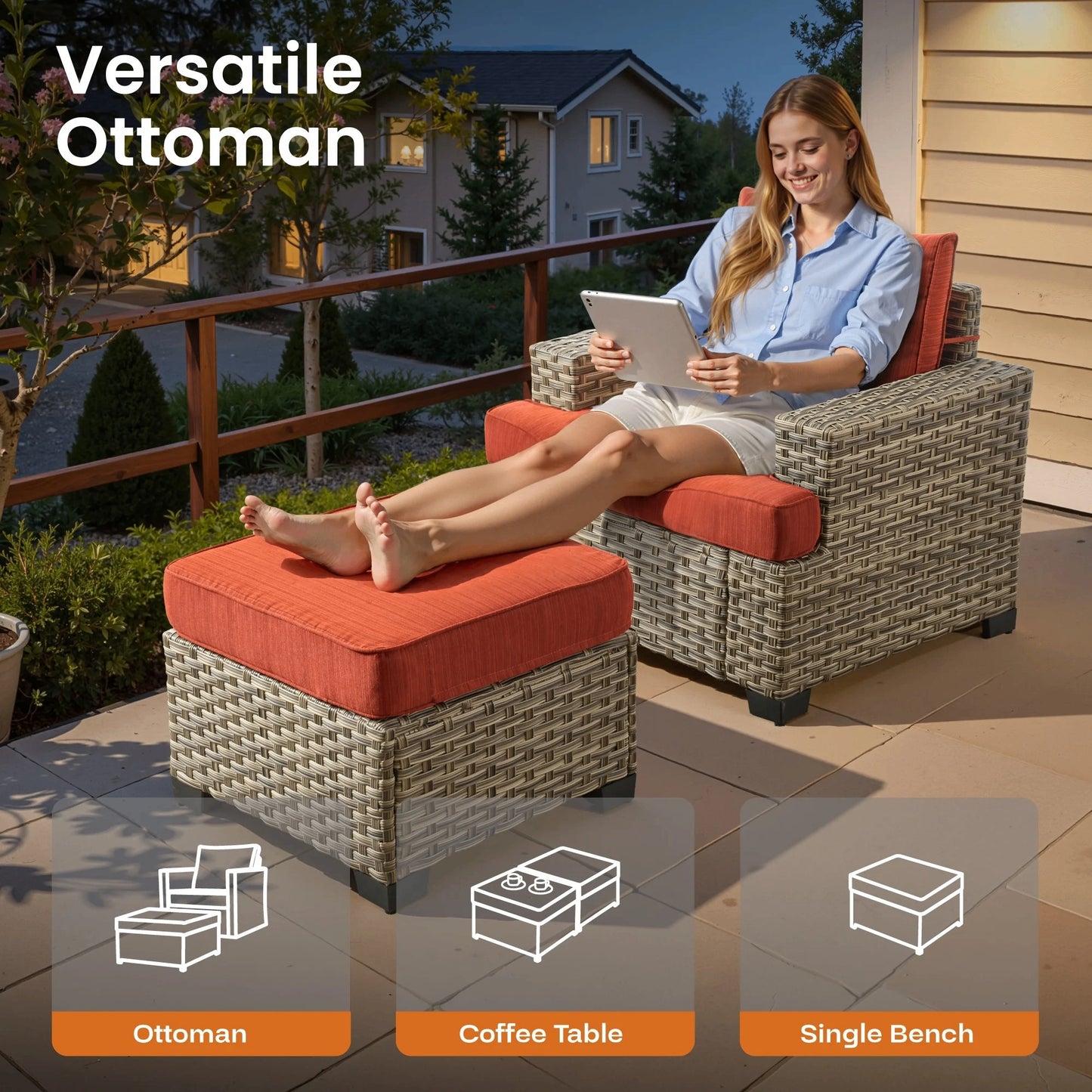 Vcatnet 7 Pieces Outdoor Patio Furniture Sectional Sofa Wicker Conversation Set with Ottomans