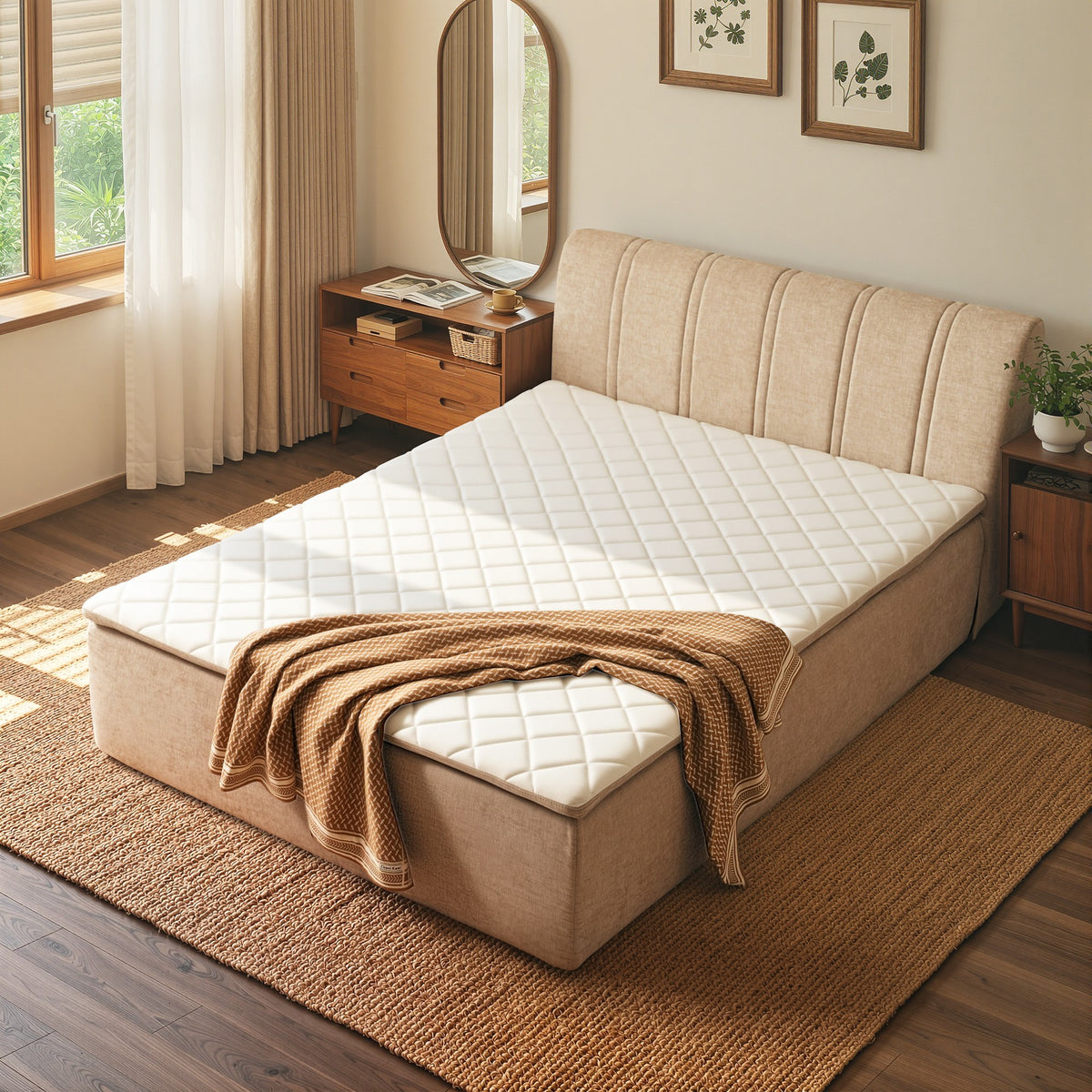 Vcatnet 16.7" Boneless Twin Size Bed with Mattress and Frame, 2-in-1 Chenille Platform Cloud Bed, No Assembly Bed and Mattress for Bedroom and Apartment