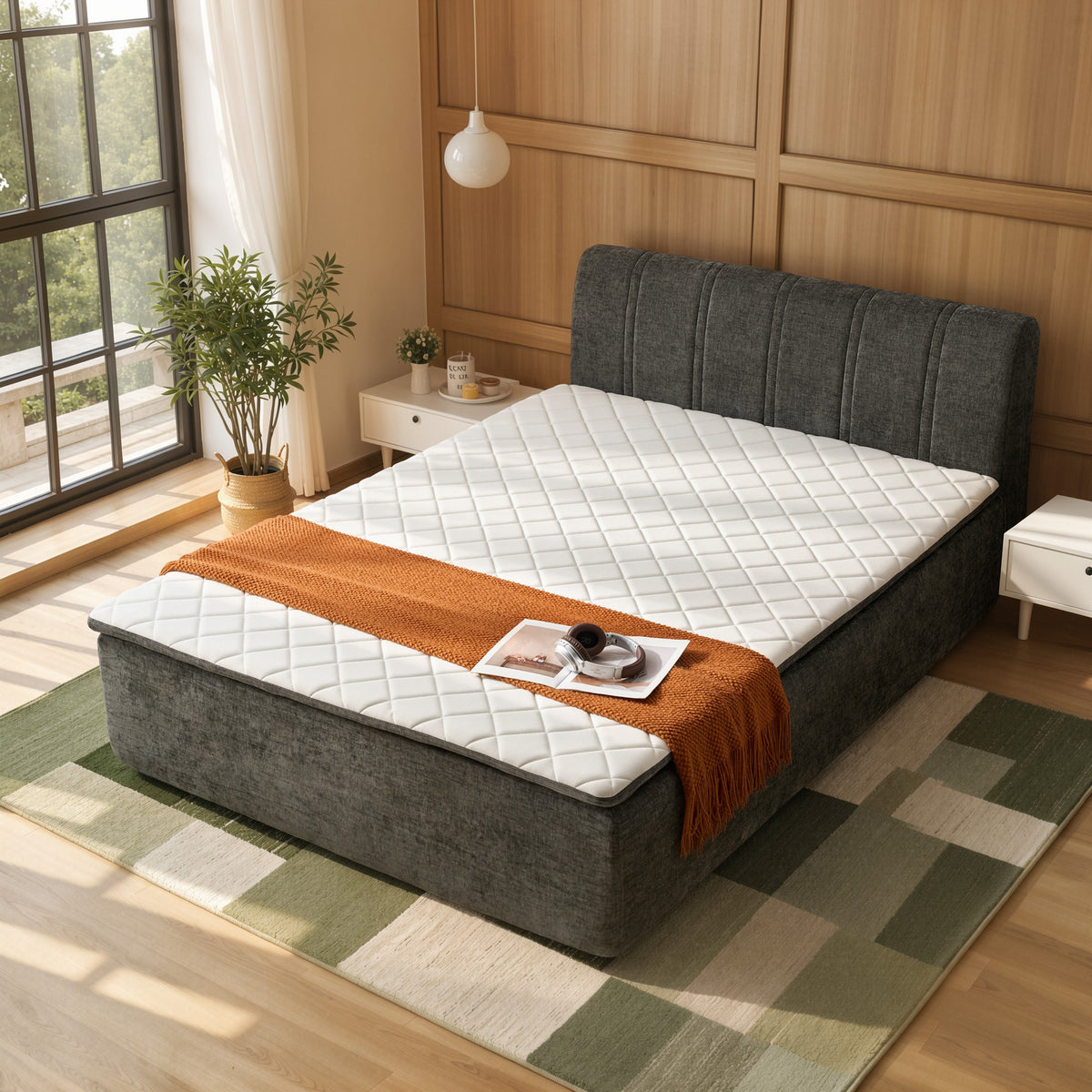 Vcatnet 16.7" Boneless Twin Size Bed with Mattress and Frame, 2-in-1 Chenille Platform Cloud Bed, No Assembly Bed and Mattress for Bedroom and Apartment