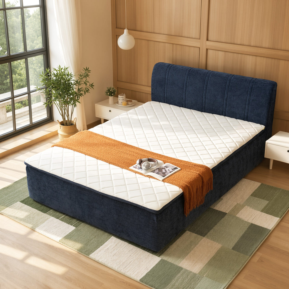 Vcatnet 16.7" Boneless Twin Size Bed with Mattress and Frame, 2-in-1 Chenille Platform Cloud Bed, No Assembly Bed and Mattress for Bedroom and Apartment
