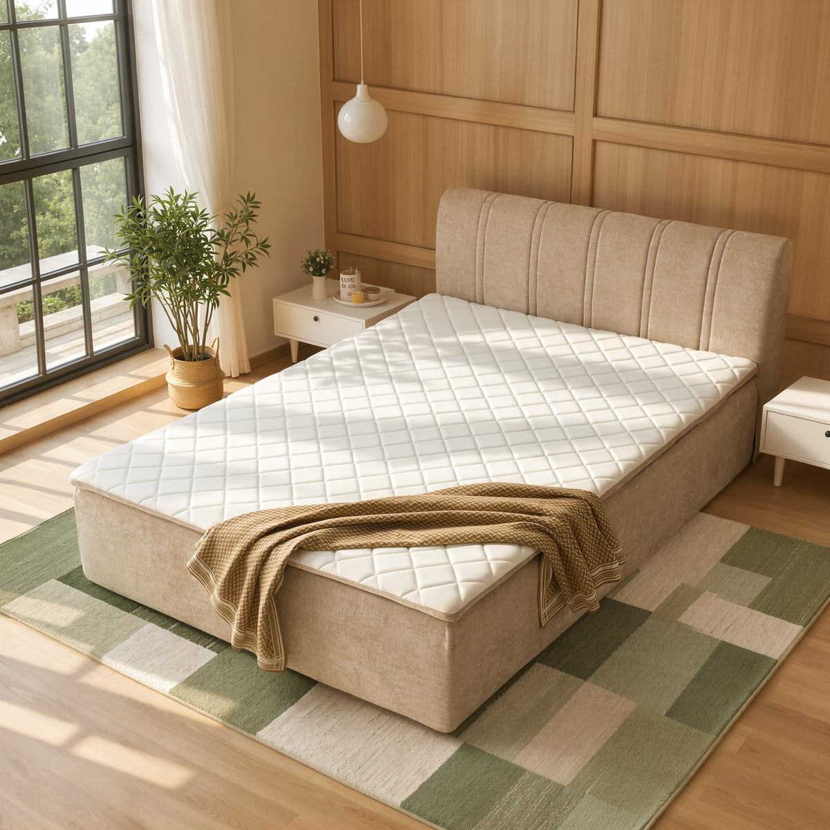Vcatnet 16.7" Boneless Twin Size Bed with Mattress and Frame, 2-in-1 Chenille Platform Cloud Bed, No Assembly Bed and Mattress for Bedroom and Apartment