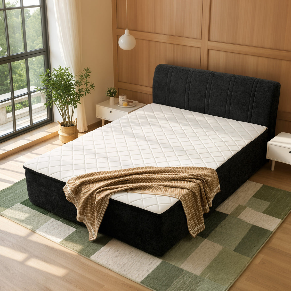 Vcatnet 16.7" Boneless Twin Size Bed with Mattress and Frame, 2-in-1 Chenille Platform Cloud Bed, No Assembly Bed and Mattress for Bedroom and Apartment